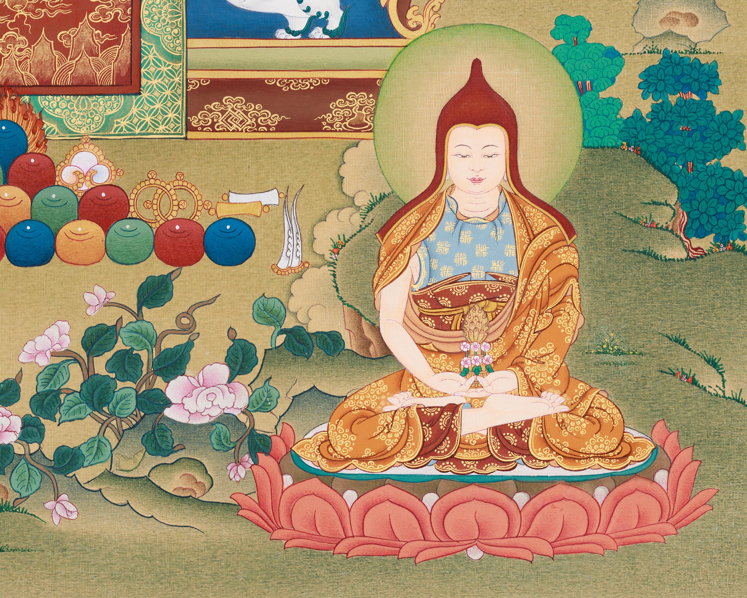 Original Longchenpa Thangka | 14th-century Nyingma Dzogchen Master in Tibetan Buddhism