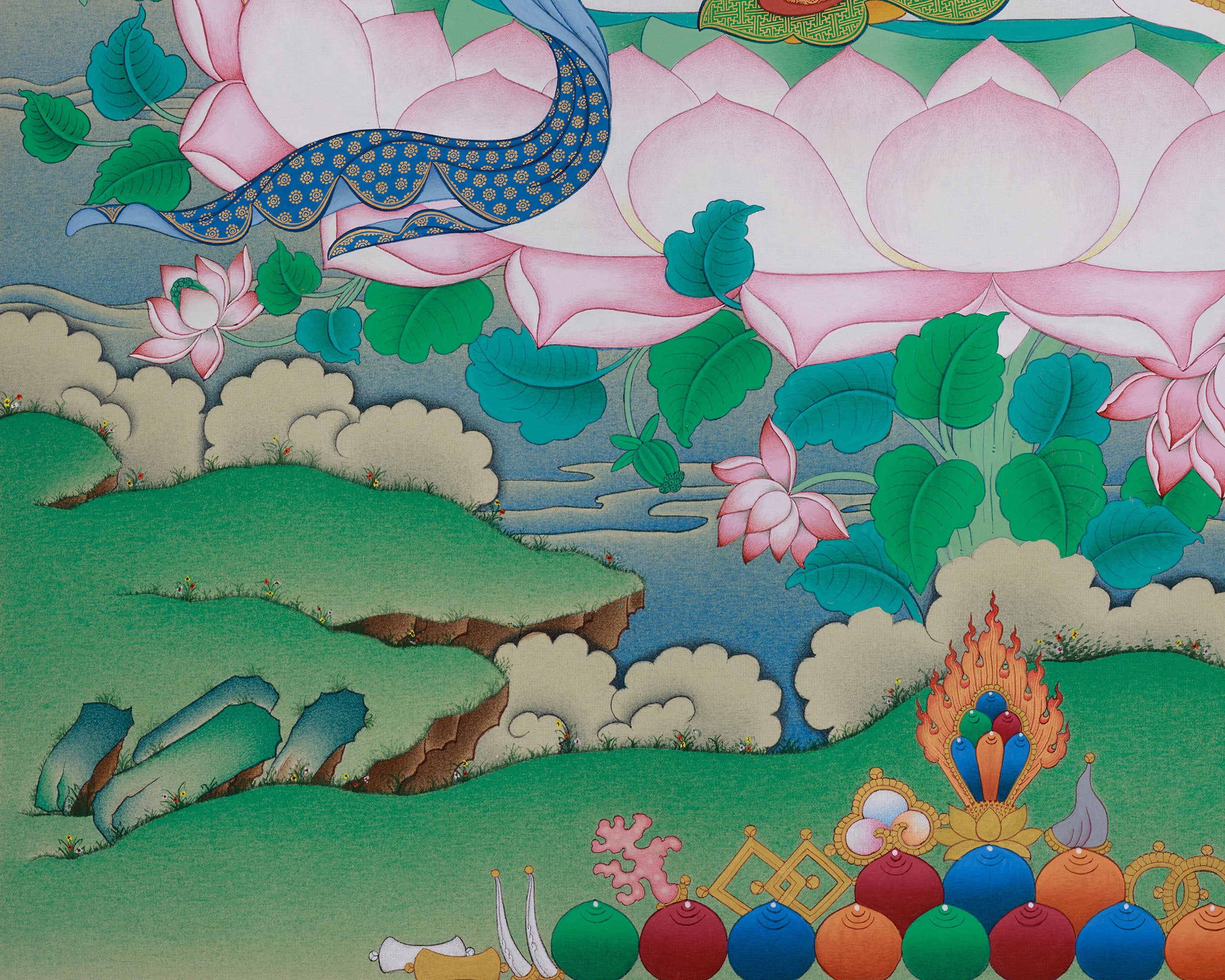 Two-Armed Chenrezig with Amitabha Buddha Thangka | Symbolizing Compassion, Pure Land Blessings