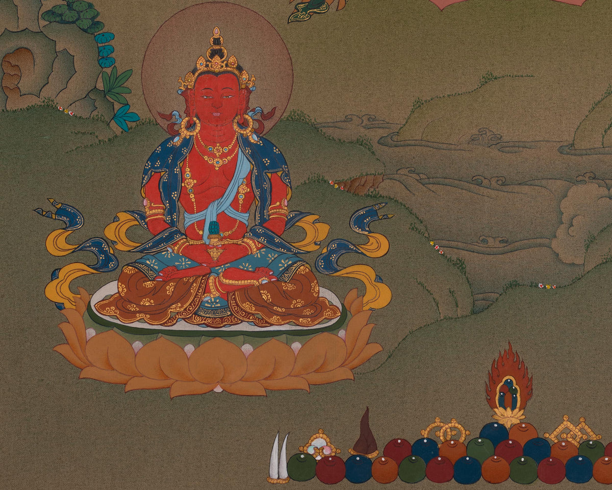 Hand-Painted White Tara Longevity Deity | Amitayus And Namgyalma Thangka
