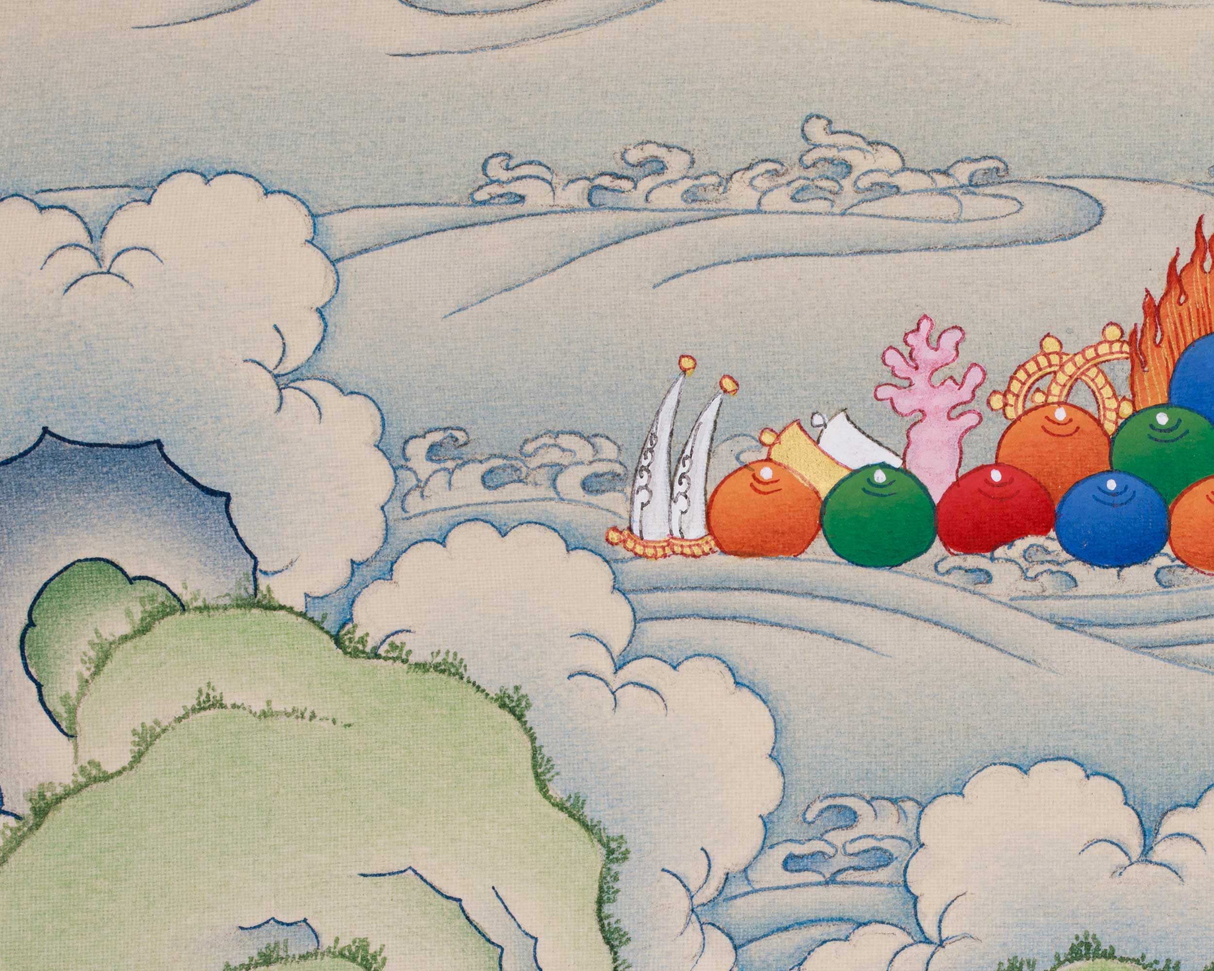 Trio Bodhisattva Thangka: Manjushri, Chenrezig, and Vajrapani | Tibetan Buddhism