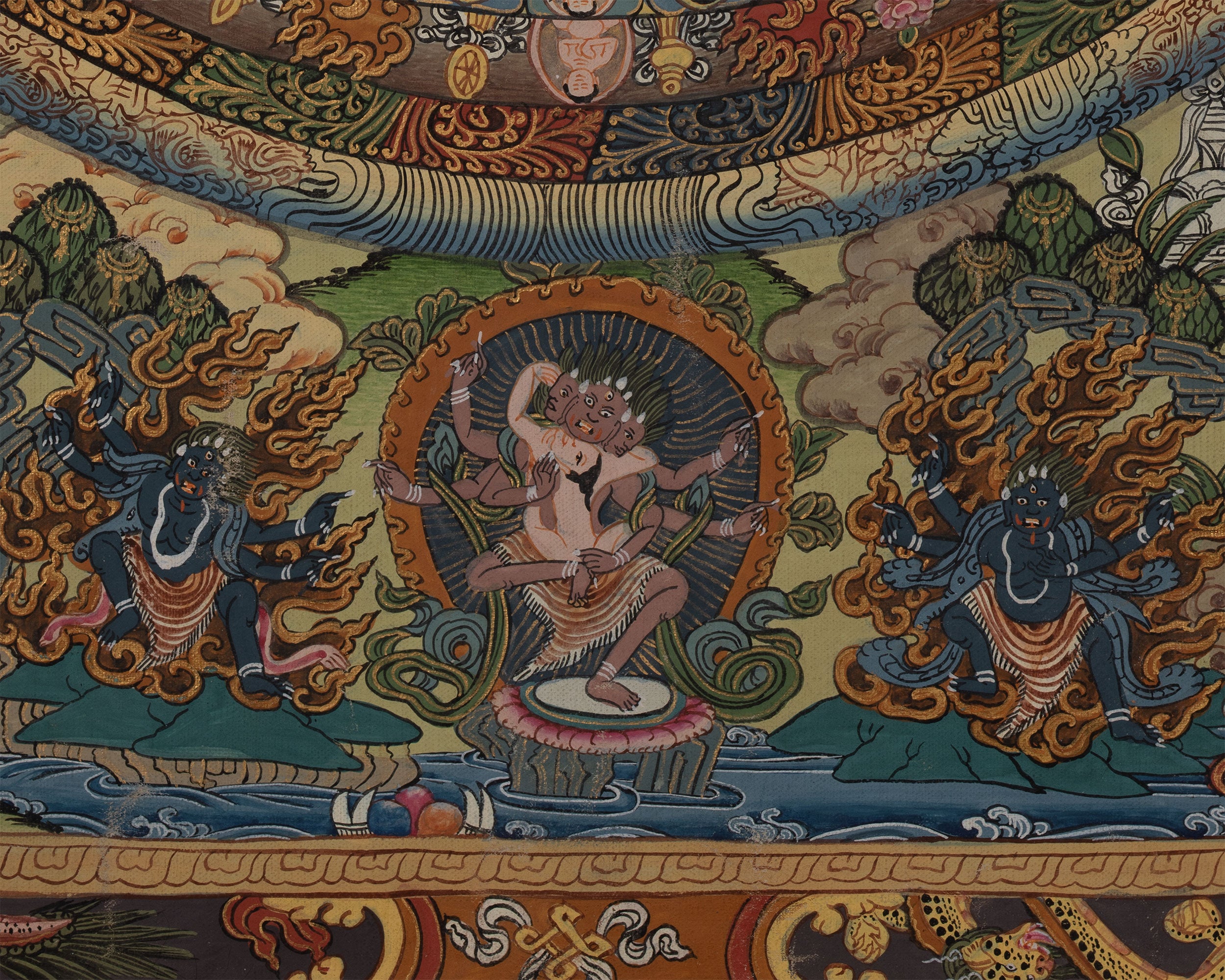 Hand Painted Mandala | Thanka with Brocade Mounted