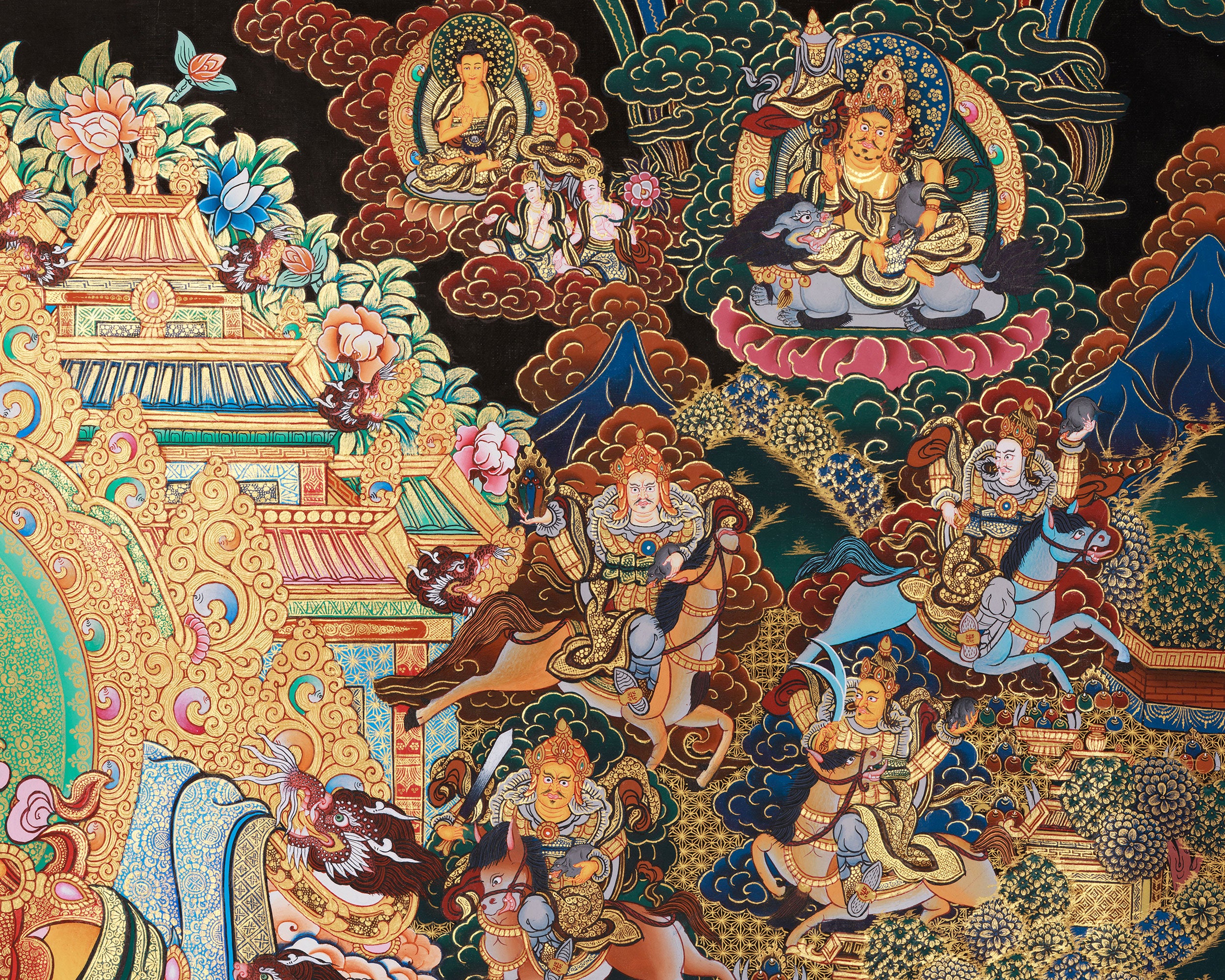 Golden Palace of Dzambhala | Deity of Wealth and Abundance in Giclee Canvas Print
