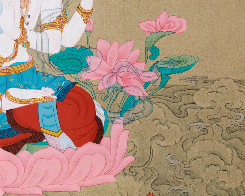 Avalokiteshvara Chenresig Thangka  | Hand-painted Thangka on Cotton Canvas