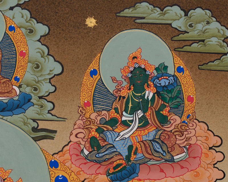 Avalokiteshvara Thangka with Buddhas and Bodhisattvas | Hand-Painted Himalayan Art