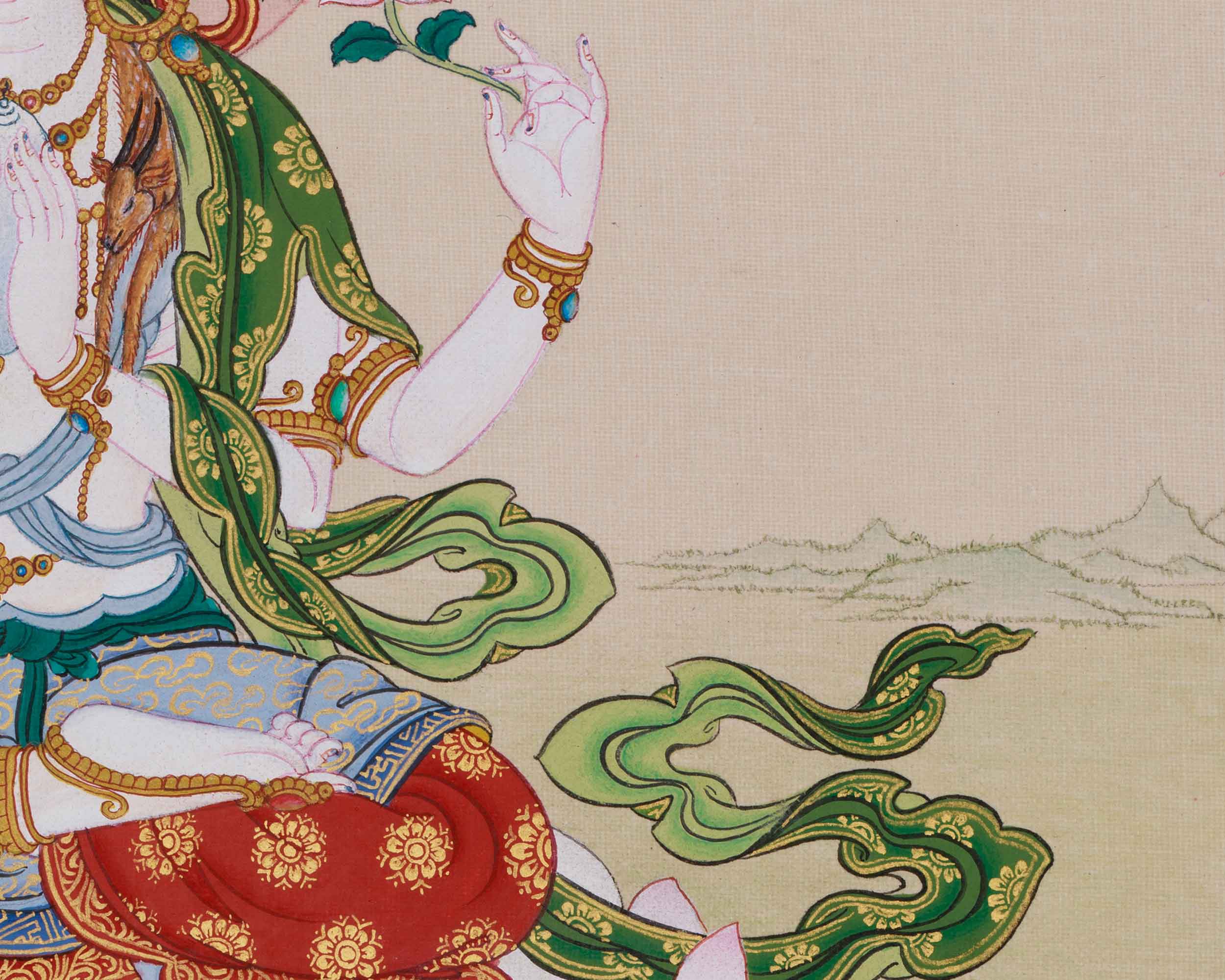 Compassion Bodhisattva Chenrezig Thangka | Four Armed Chenrezig