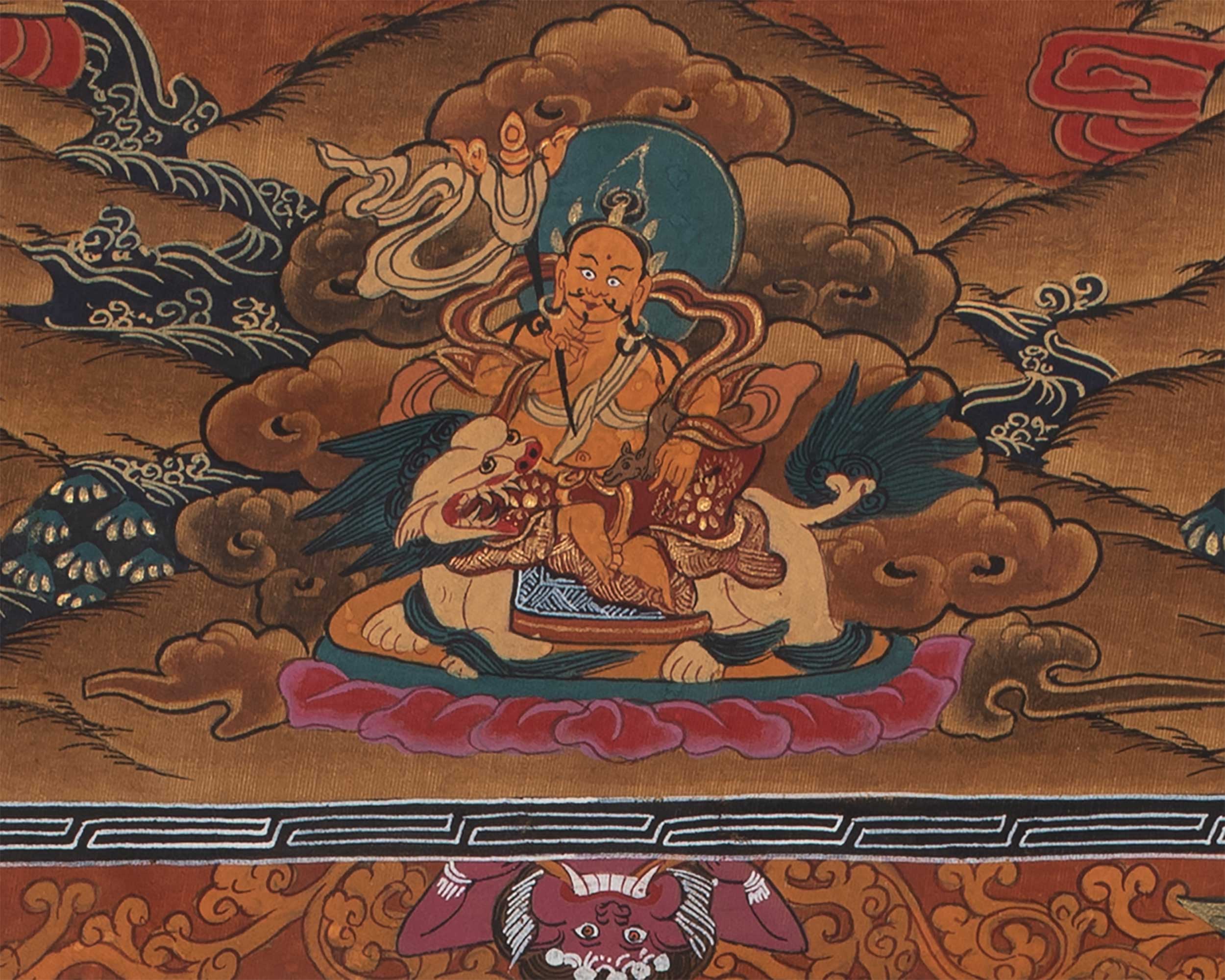 Vintage Mandala with Guhyasamaja , Chakrasamvara and Mahakalas | Thangka with Brocade