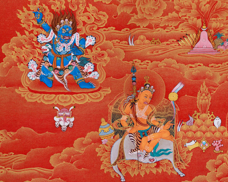 Guru Sangye Thangka | Eight Manifestations of Padmasambhava | Red & Gold Artwork