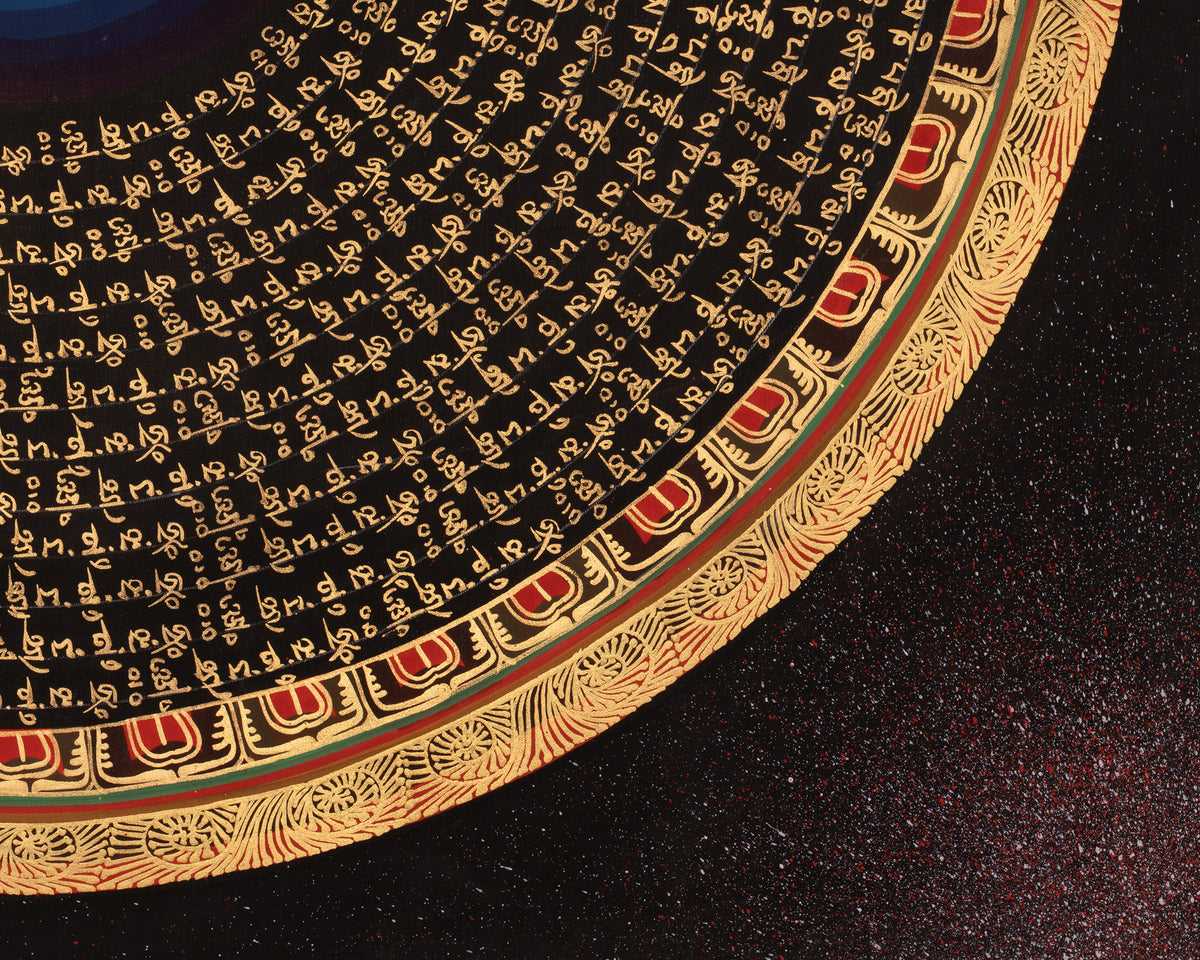 Om Mantra Mandala Thangka | Sacred Tibetan Buddhist Gold-on-Black Painting