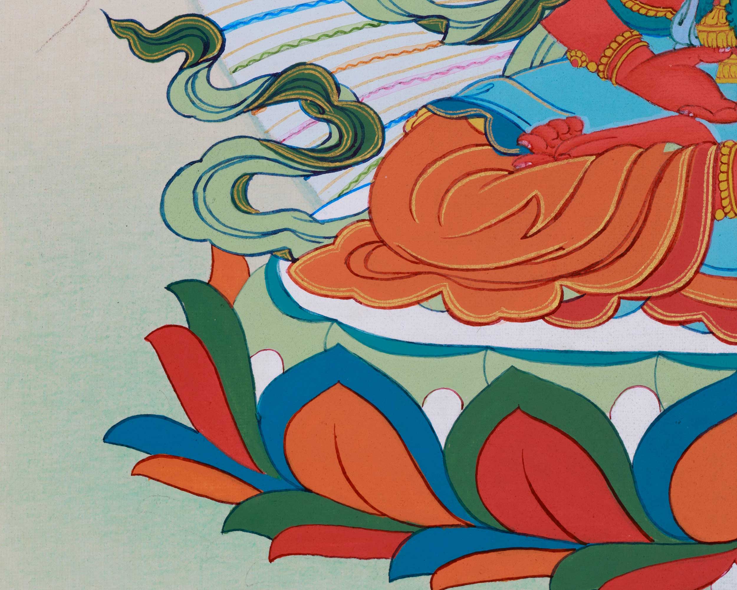 Eternal Bliss: Hand-Painted Amitayus Thangka - With Brocade