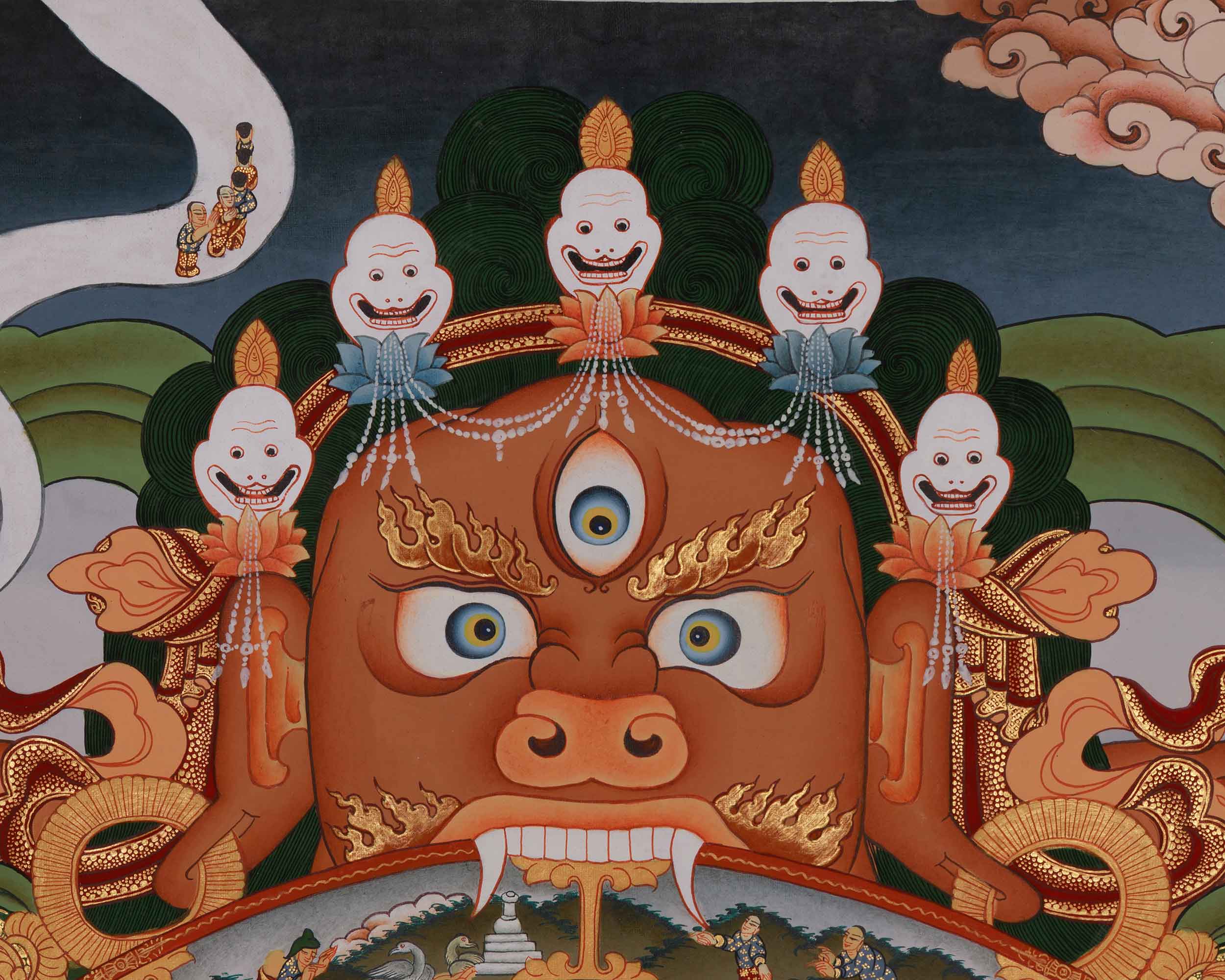 Wheel of Life Thangka with Chenrezig and Amoghasiddhi | A Sacred Symbol of Samsara