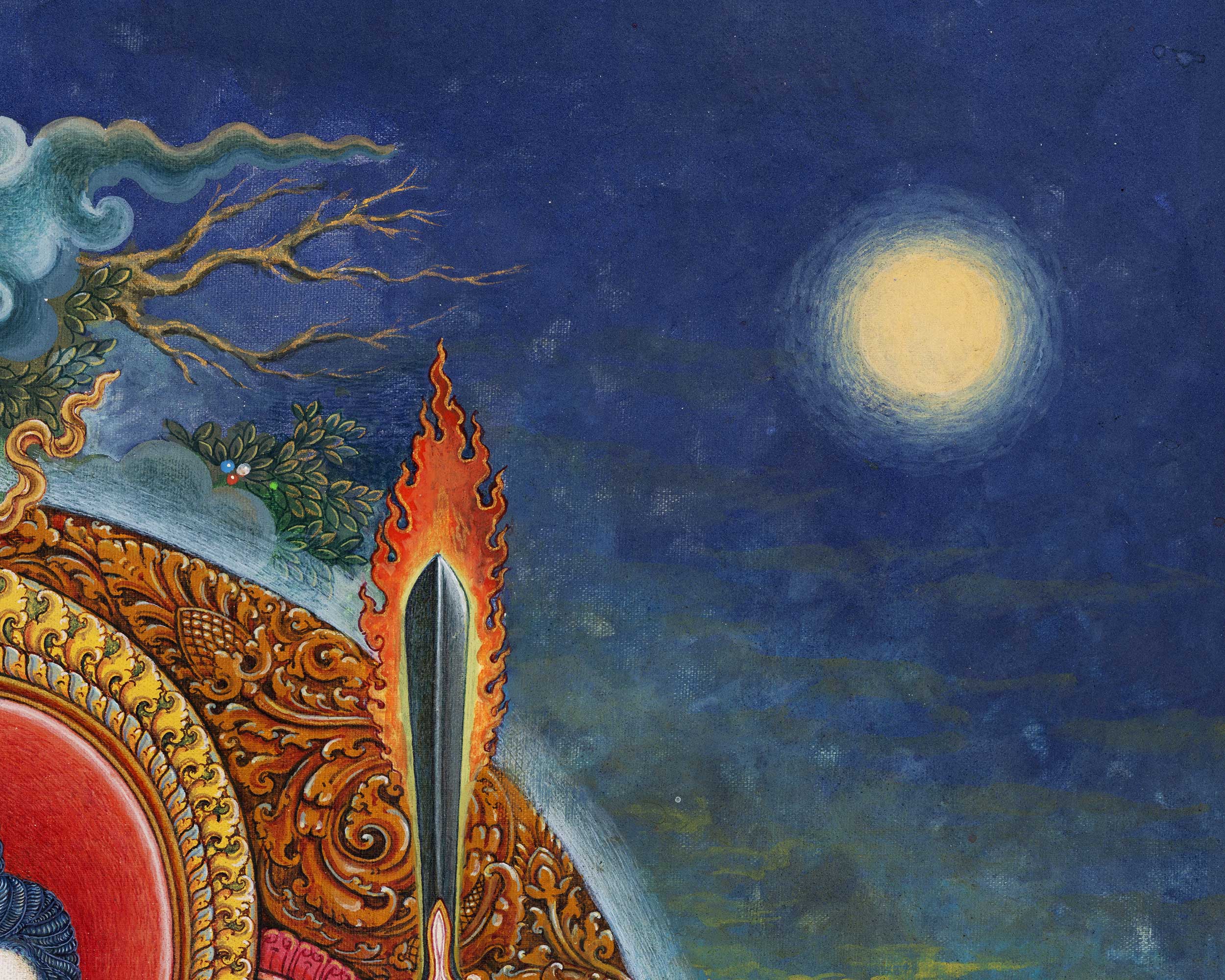 Simhanada Avalokiteshvara Seated On A Roaring Lion Print | Himalayan Art For Healing Practice
