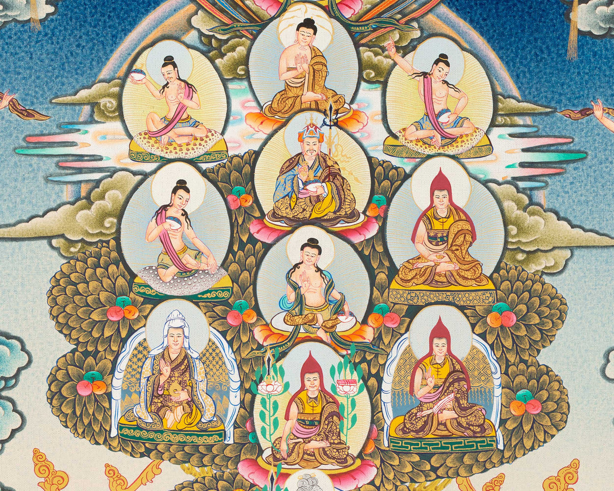 Guru Rinpoche Refuge Tree Thangka Painting | Hand Painted Buddhist Art of Nepal