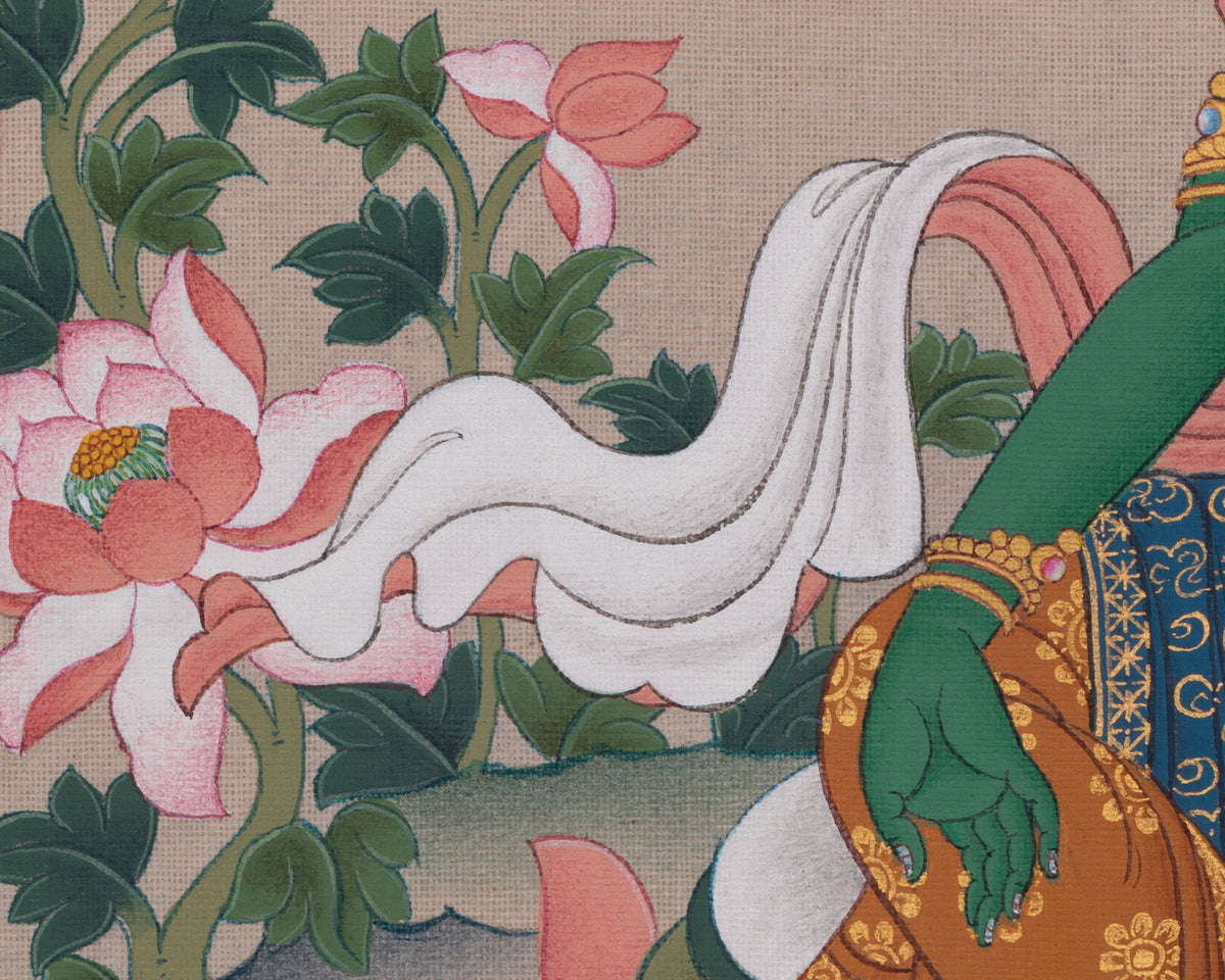 Green Tara Himalayan Thangka Art | Swift Protection Deity | Jangku Drolma