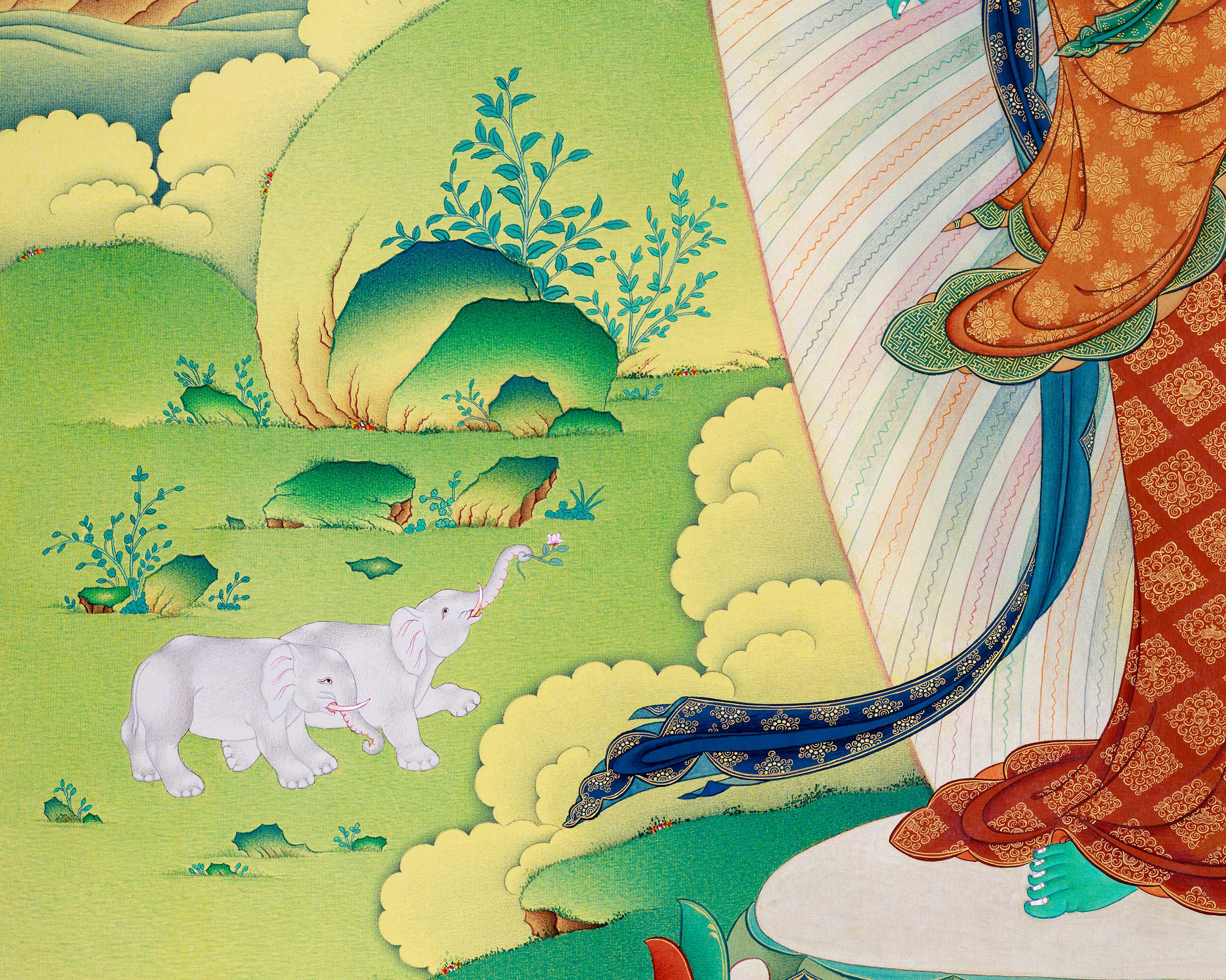 Extra-ordinary Green Tara Thangka: Large Canvas Art