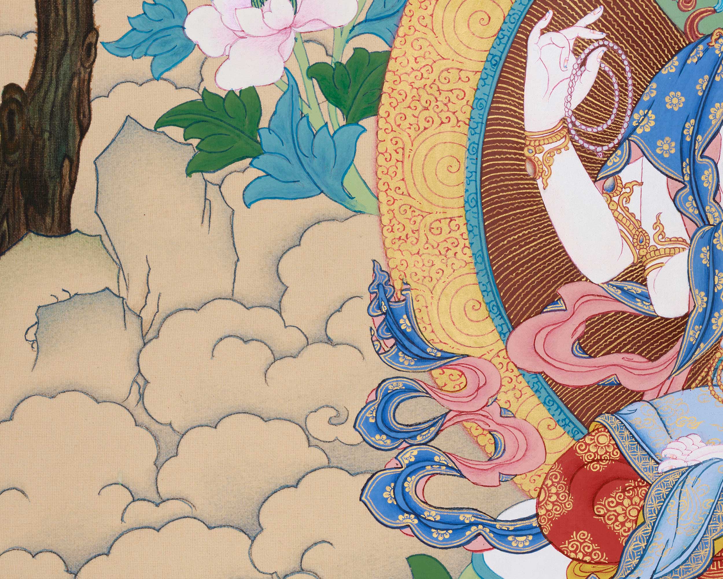 Bodhisattvas Chenrezig, Manjushri, and Vajrapani | Thangka of Divine Trio