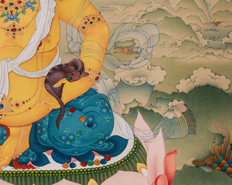 Premium Dzambala Thangka: Hand-Painted with Natural Stone Colors from Lhasa