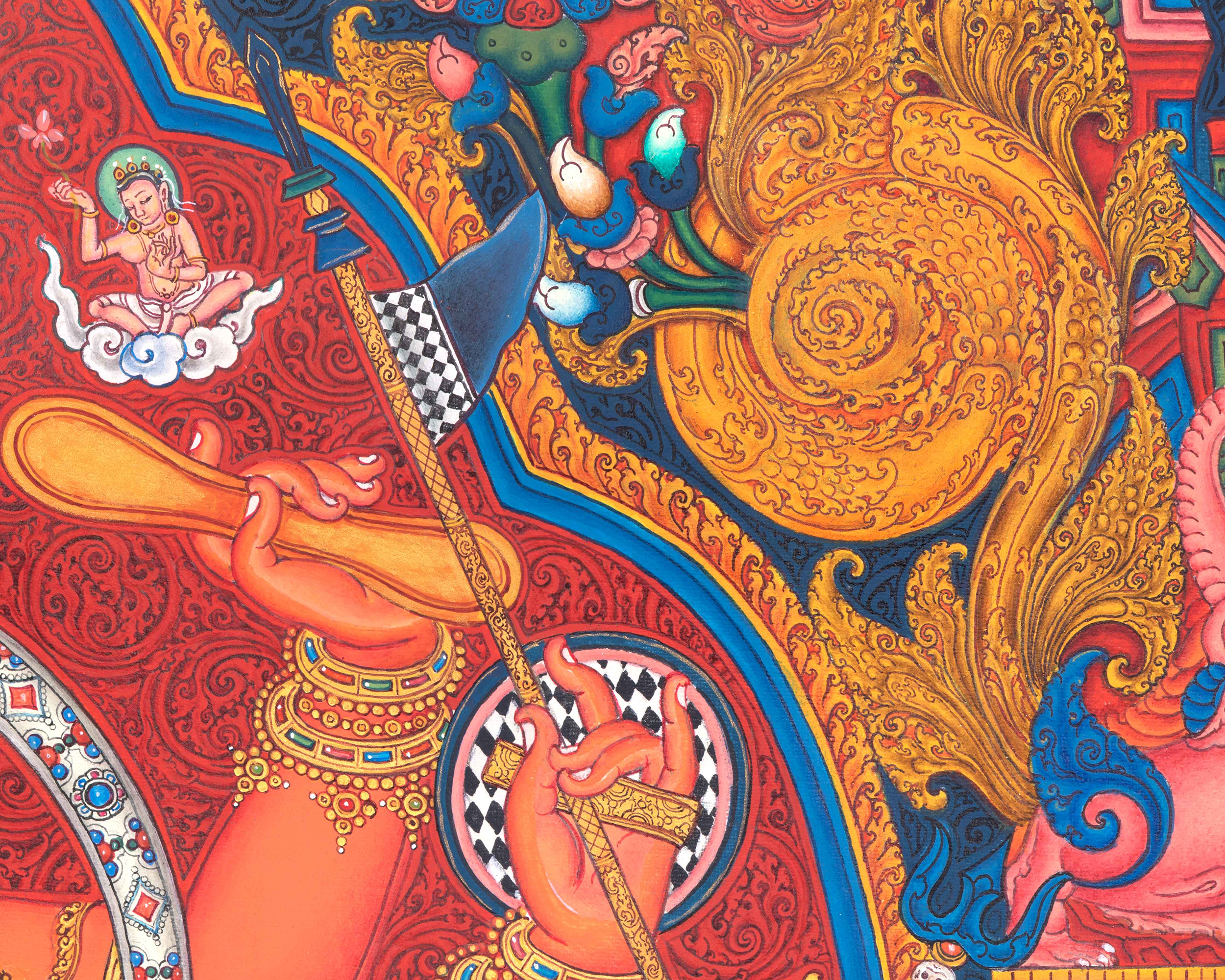 Hand Painted Ganesh Thangka | Hindu Deity Of Wealth | Traditional Wall Decoration