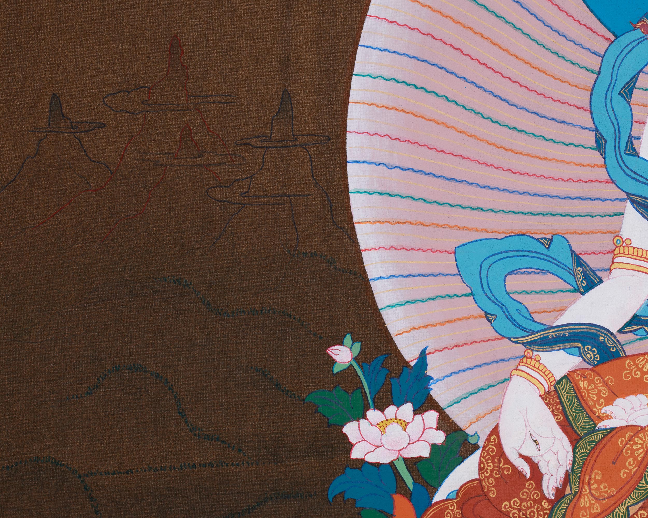 Three Long Life Deities Thangka: White Tara, Amitayus Buddha and Namgyalma