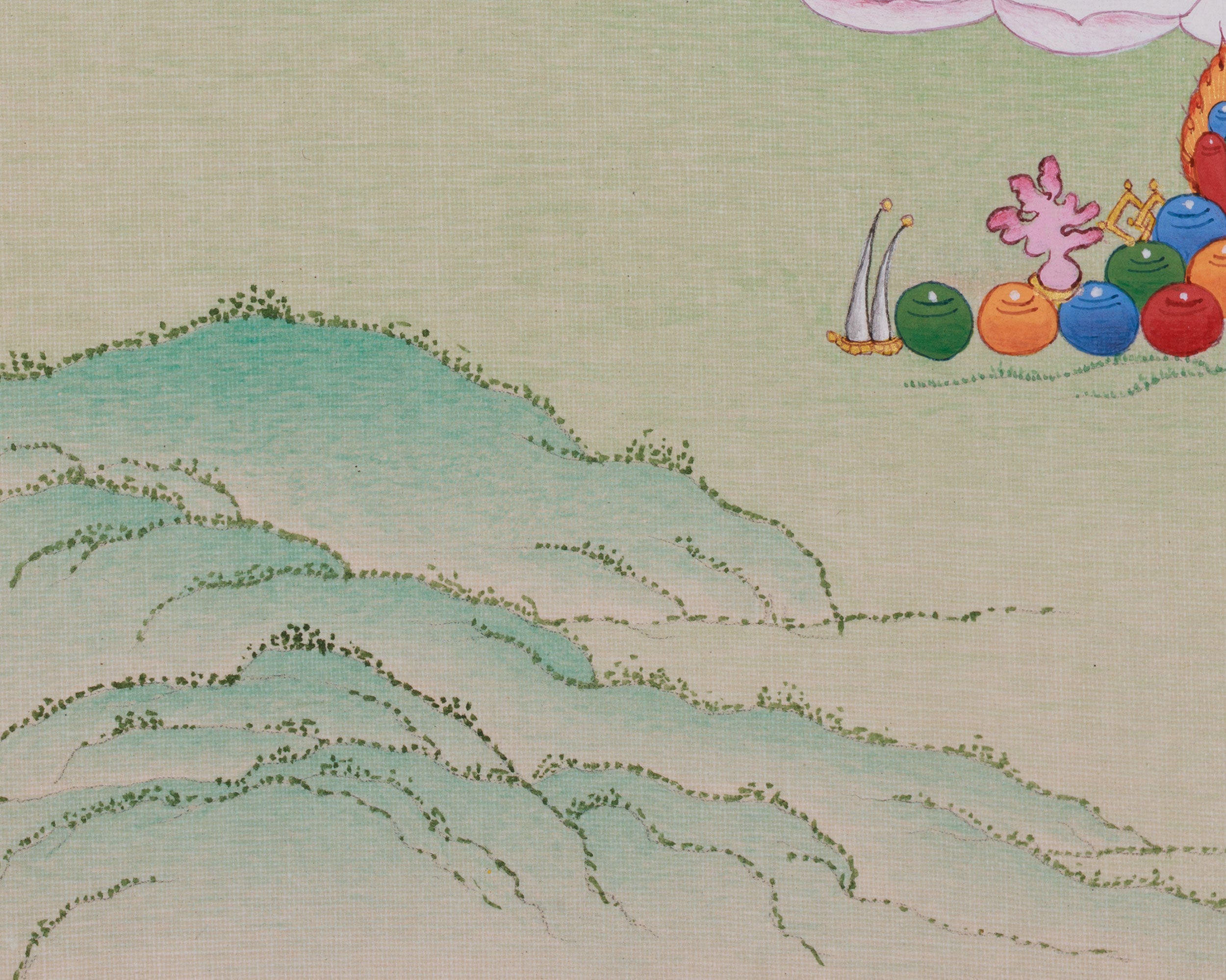 Compact 4-Armed Chenrezig Buddha Thangka, "Om Mani Padme Hum"
