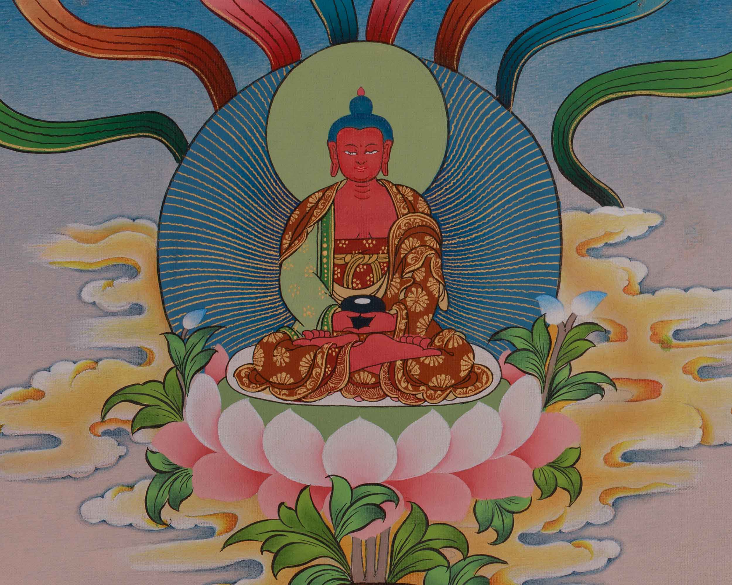 Chenrezig with Amitabha, Manjushri, and Vajrapani Thangka | Avalokiteshvara Art