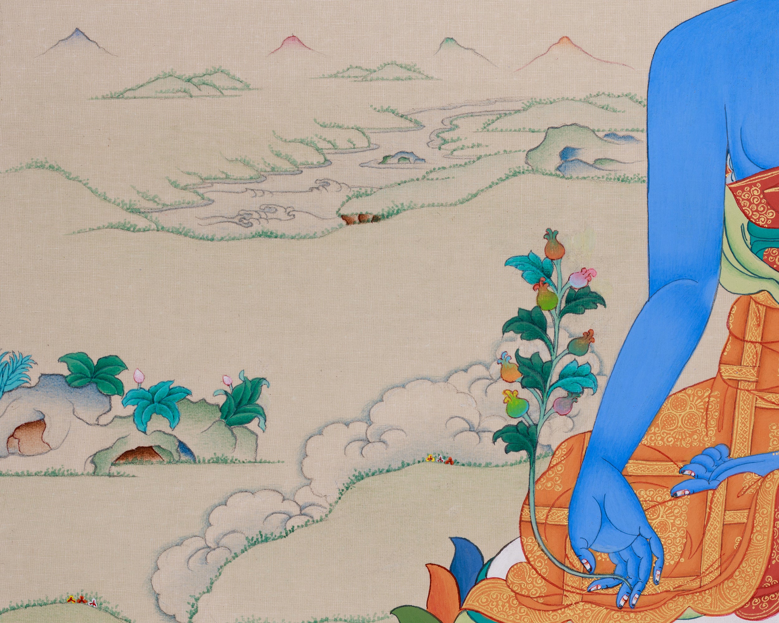 Bhaisajyaguru, the Healing Buddha | A Thangka for Health, Well-being, and Spiritual Peace