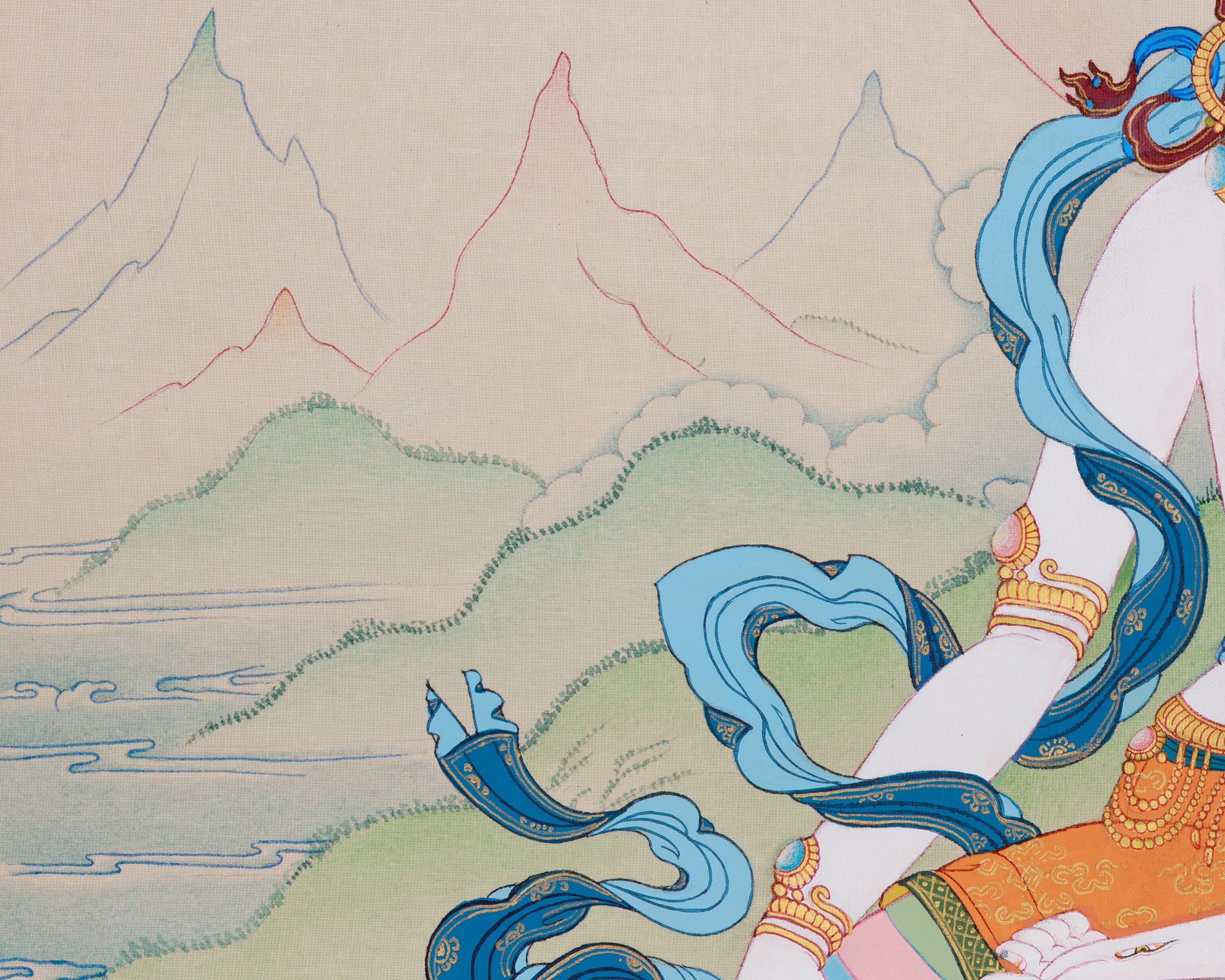 Seven-Eyed Sita Tara Thangka | A Spiritual Artwork of the Goddess White Tara