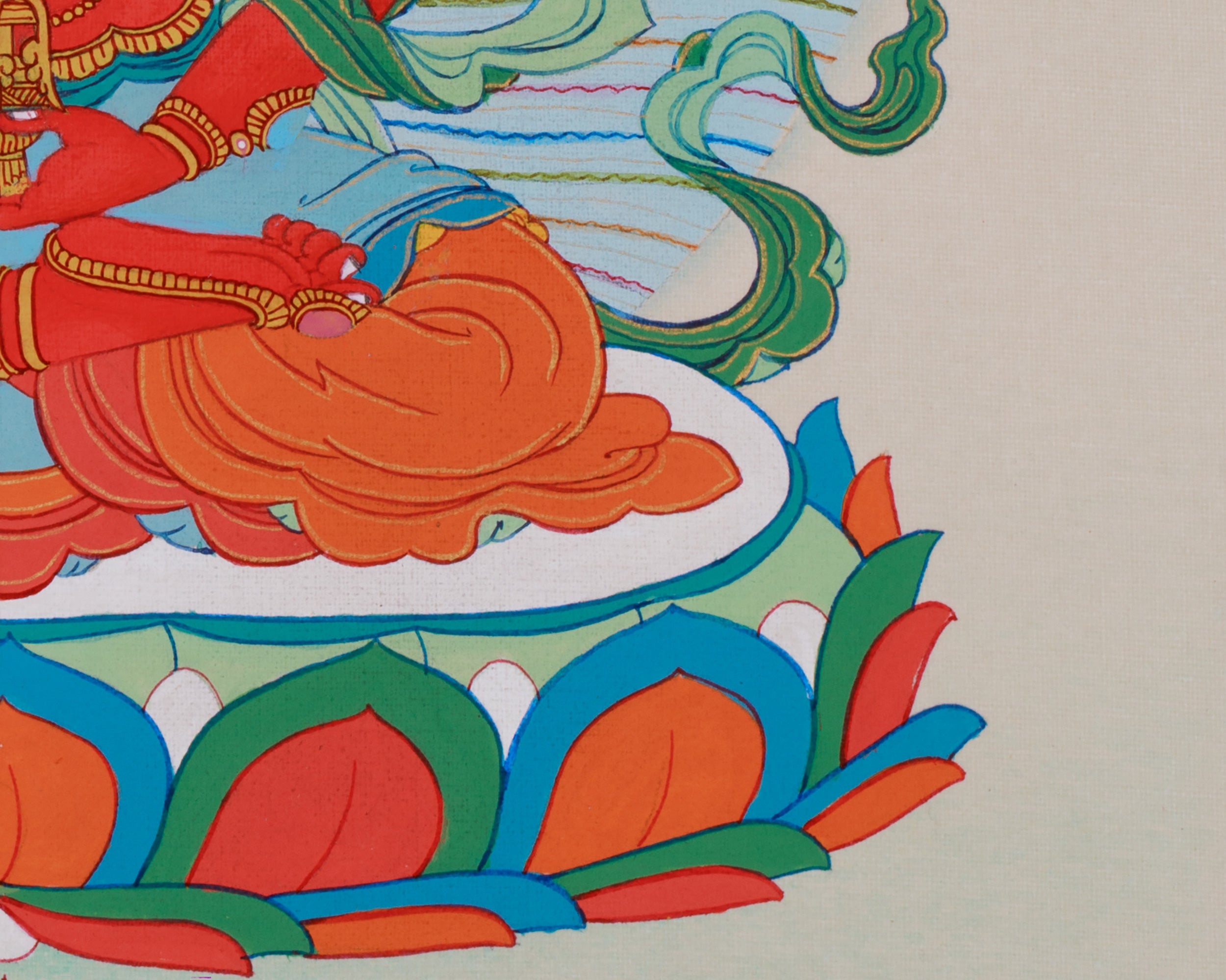 Small Red Buddha, Amitayus Thangka | Brocade Mounted