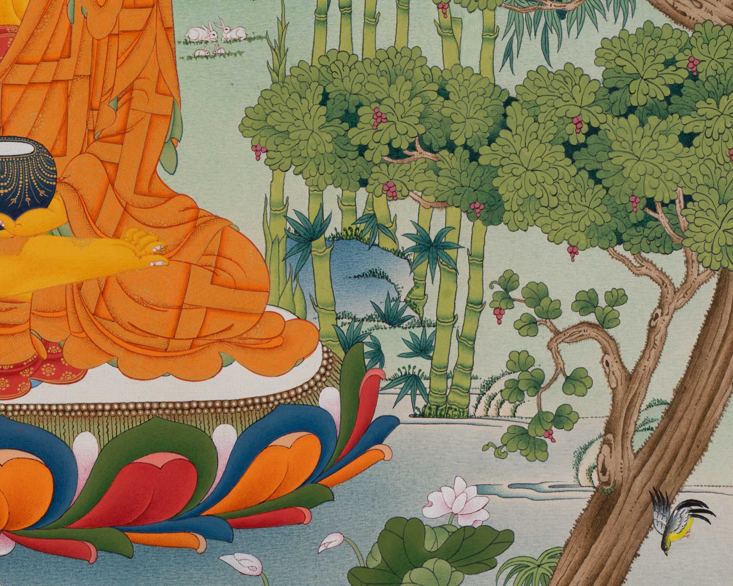Meditating Shakyamuni Buddha in Jungle, Thangka Paiting
