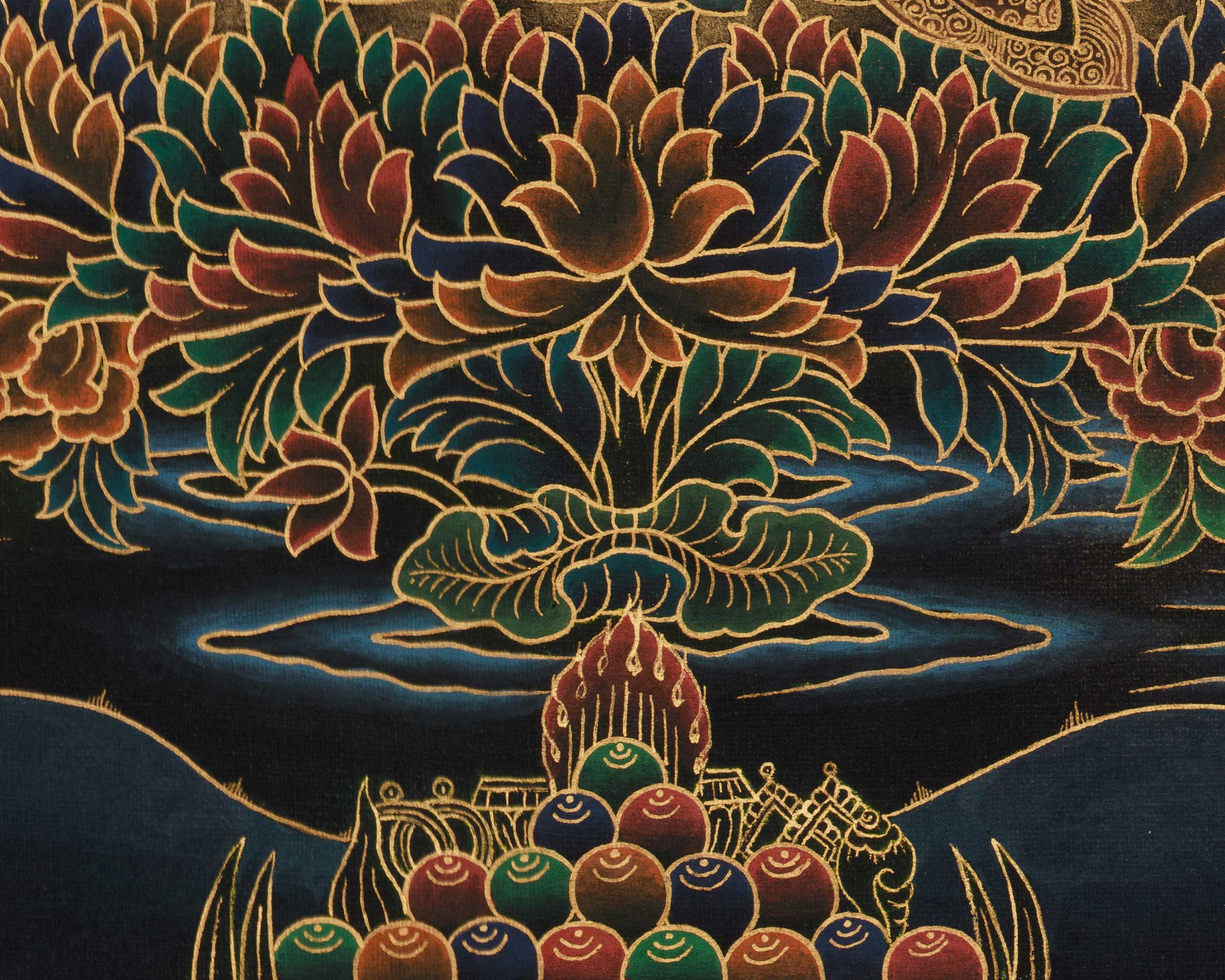 The Lotus-Born Guru Rinpoche | Peaceful Guru Padmasambhava Thangka