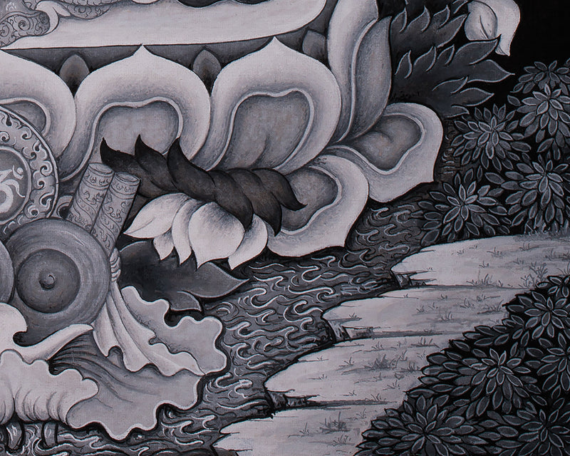 Black and White Vajrasattva Consort Painting | Traditional Paubha Artistry