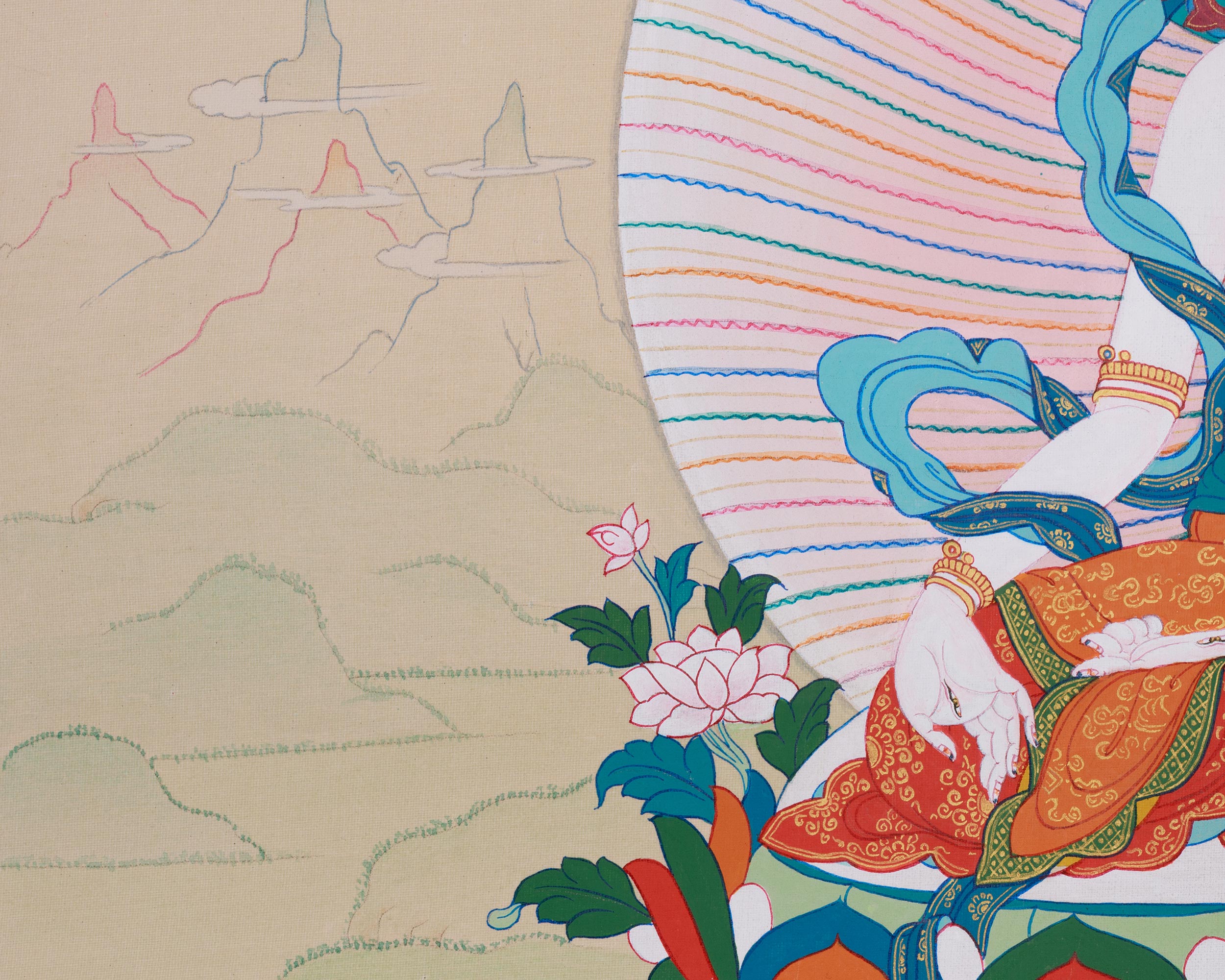 Three Long Life Deities Thangka - White Tara, Amitayus Buddha and Namgyalma