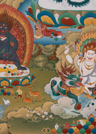 Exquisite Thangka of Guardian King Vaisravana | Assembly of Wealth Deities
