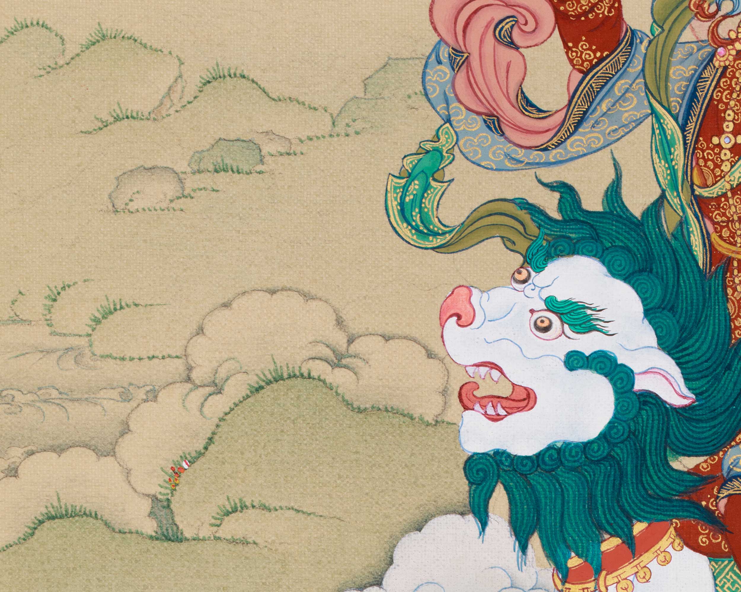 Tsheringma Thangka Painting | Goddess of Longevity with Jetsun Milarepa