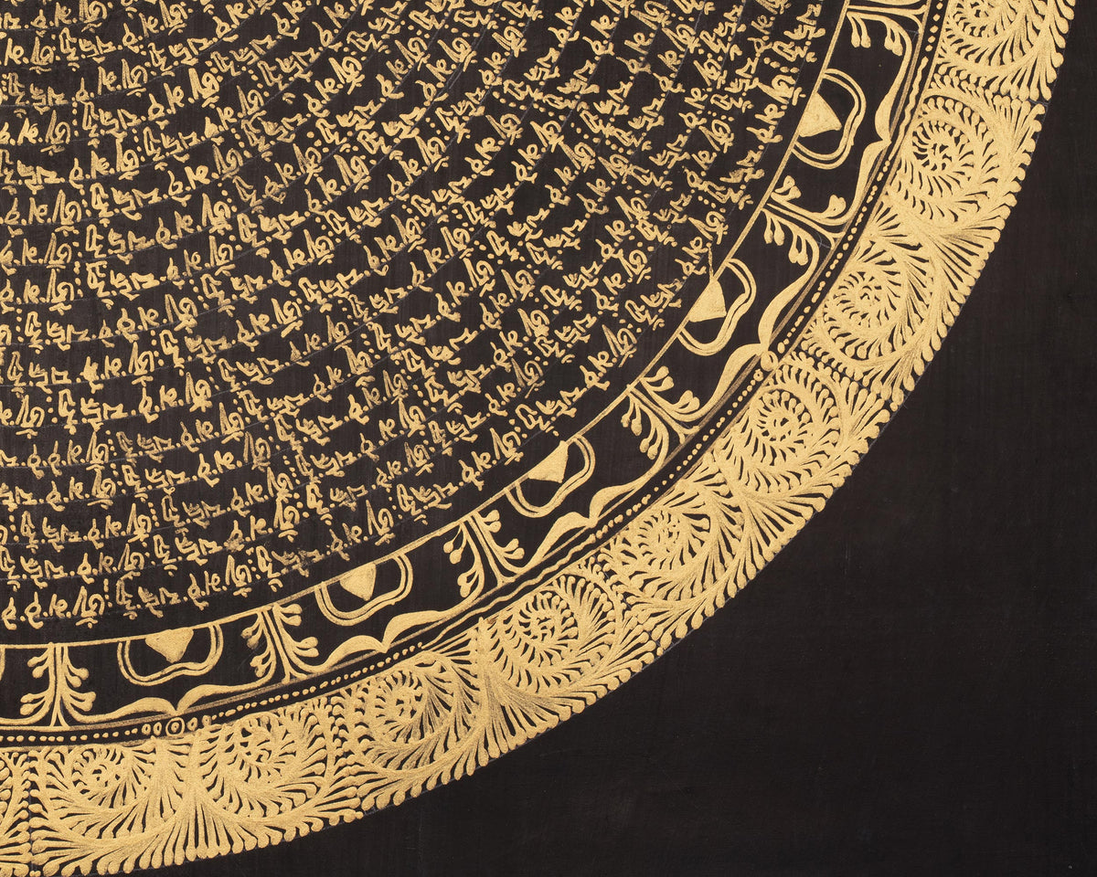 Tibetan Thangka of Mantra Mandala | Sacred Gold-on-Black Buddhist Artwork