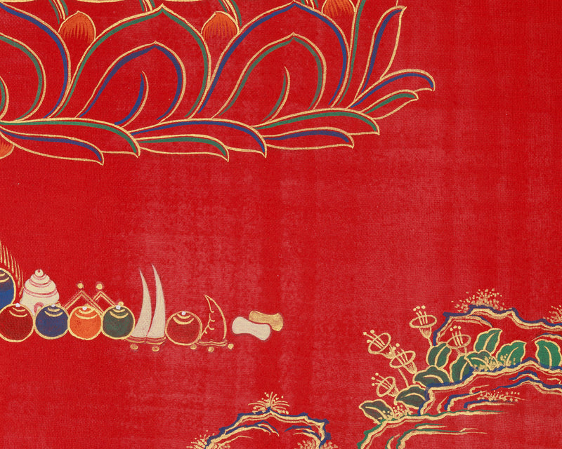 Red Amitayus Thangka Giclee Canvas | Buddha of Longevity Artwork