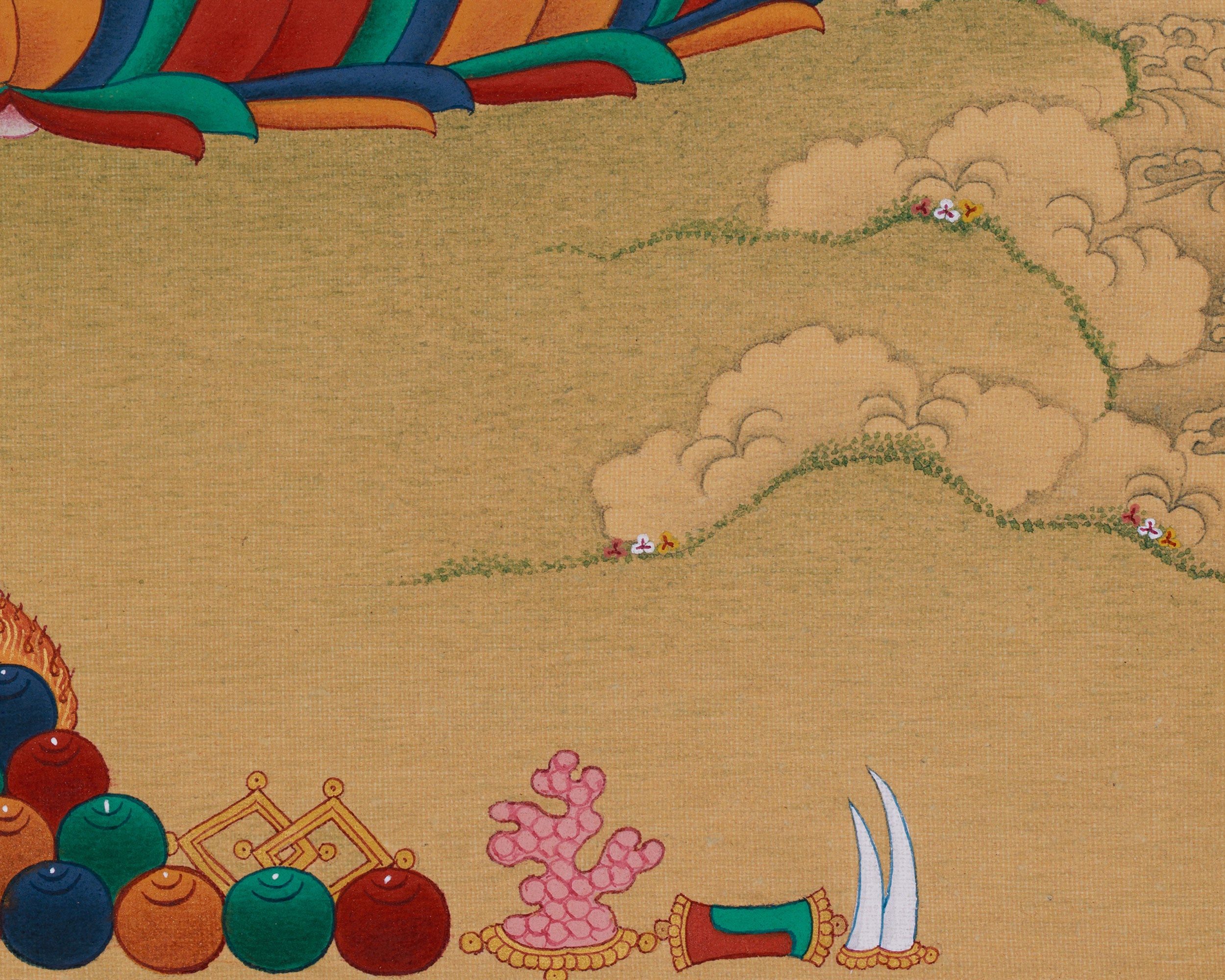 Hand-Painted Buddha In Bhumi Sparsha Mudra Thangka | Tibetan Buddha Painting