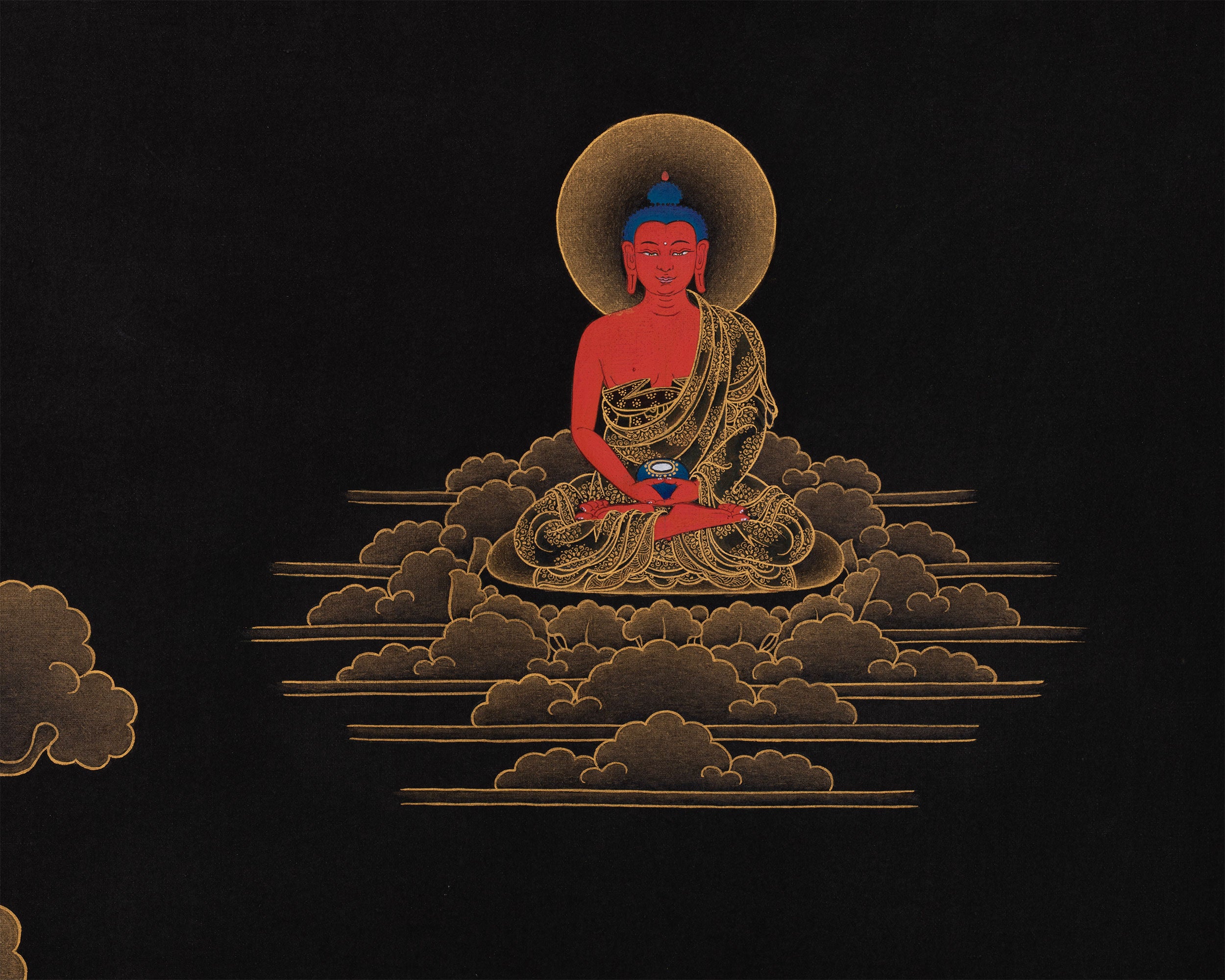 Majestic Two-Armed Chenrezig | 24K Gold Embellished Thangka | Nakthang Style