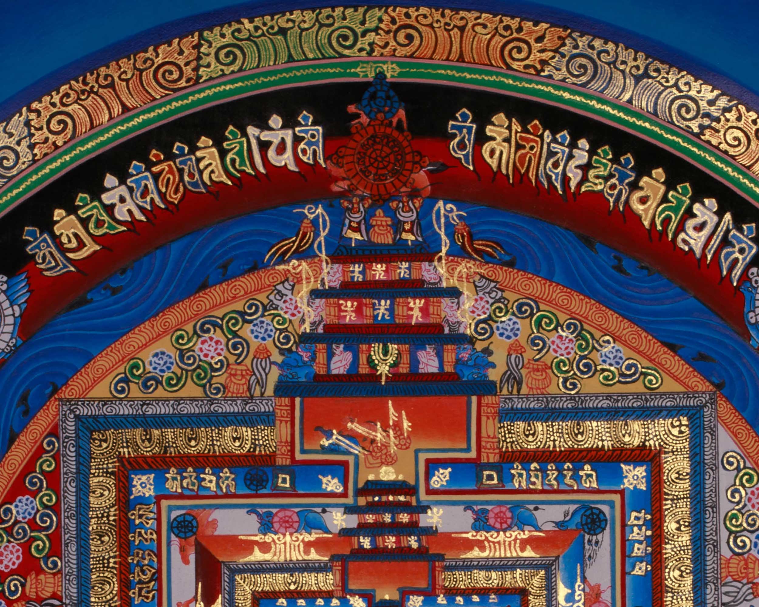 Sacred Gold Kalachakra Mandala Thangka | Wheel of Time