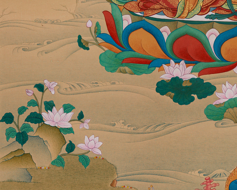 Sumptuous Compassionate Buddha Thangka - Four-Armed Chenresig with Lhasa Stone Enrichment