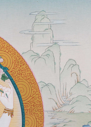Triad of Compassion-Wisdom-Power: Chenresig, Manjushri, and Vajrapani Thangka Print