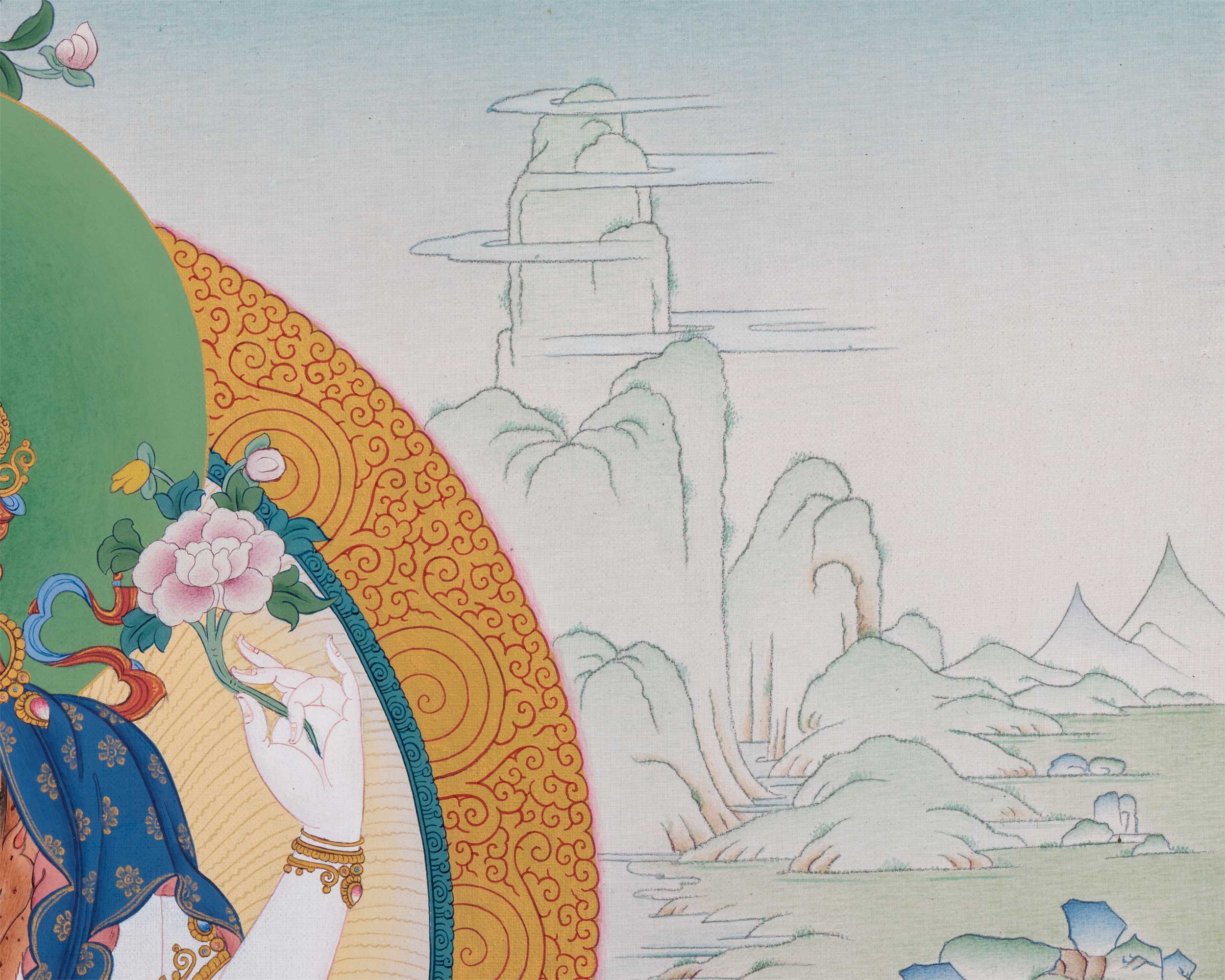 Triad of Compassion-Wisdom-Power: Chenresig, Manjushri, and Vajrapani Thangka Print