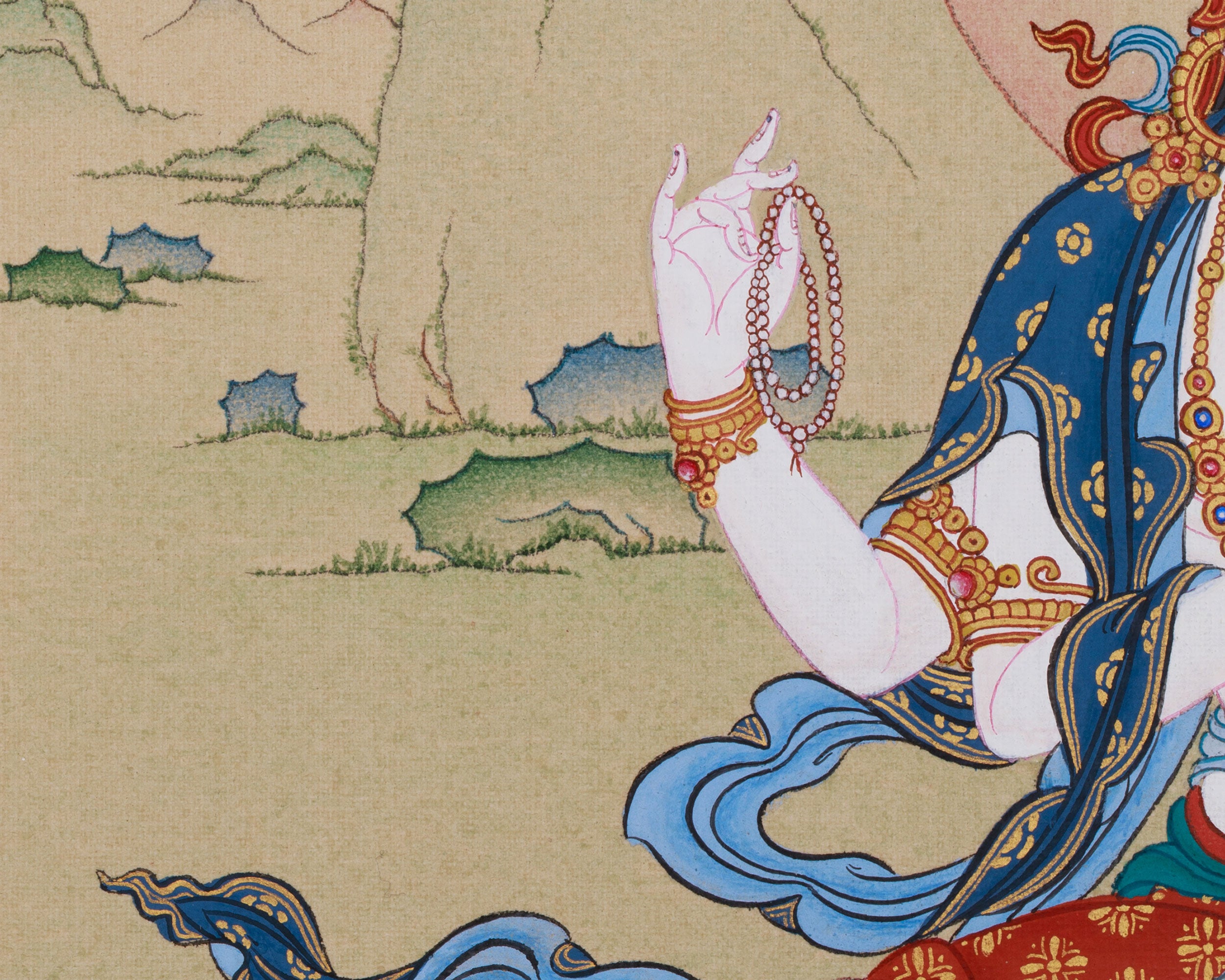 Four-Armed Chenrezig Buddha Thangka | A Symbol of Compassion | Includes Brocade