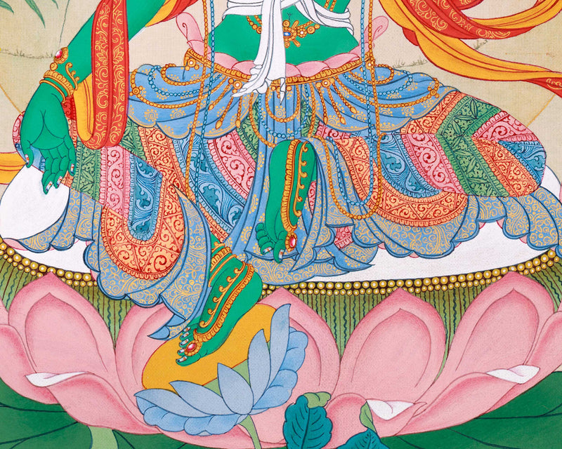 Divine Feminine Mother Tara Thangka | Sacred Tibetan Green Tara Artwork