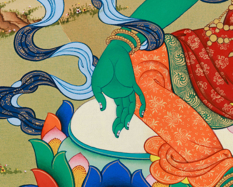 Goddess Green Tara Thangka Print | Guardian of Liberation | Arya Tara For Wall Decoration