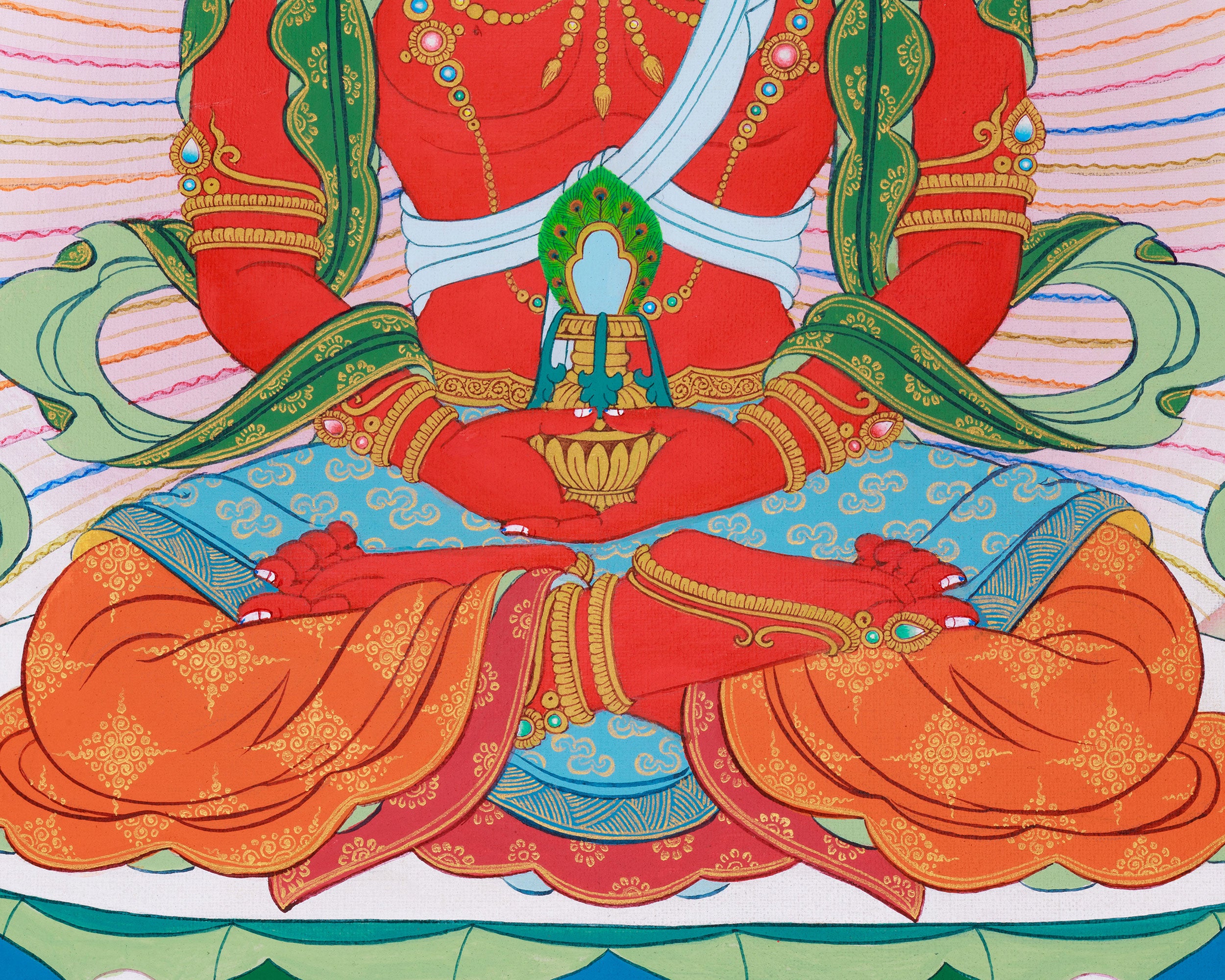 Amitayus with White Tara and Namgyalma Painting | Tibetan Art of Longevity Deities