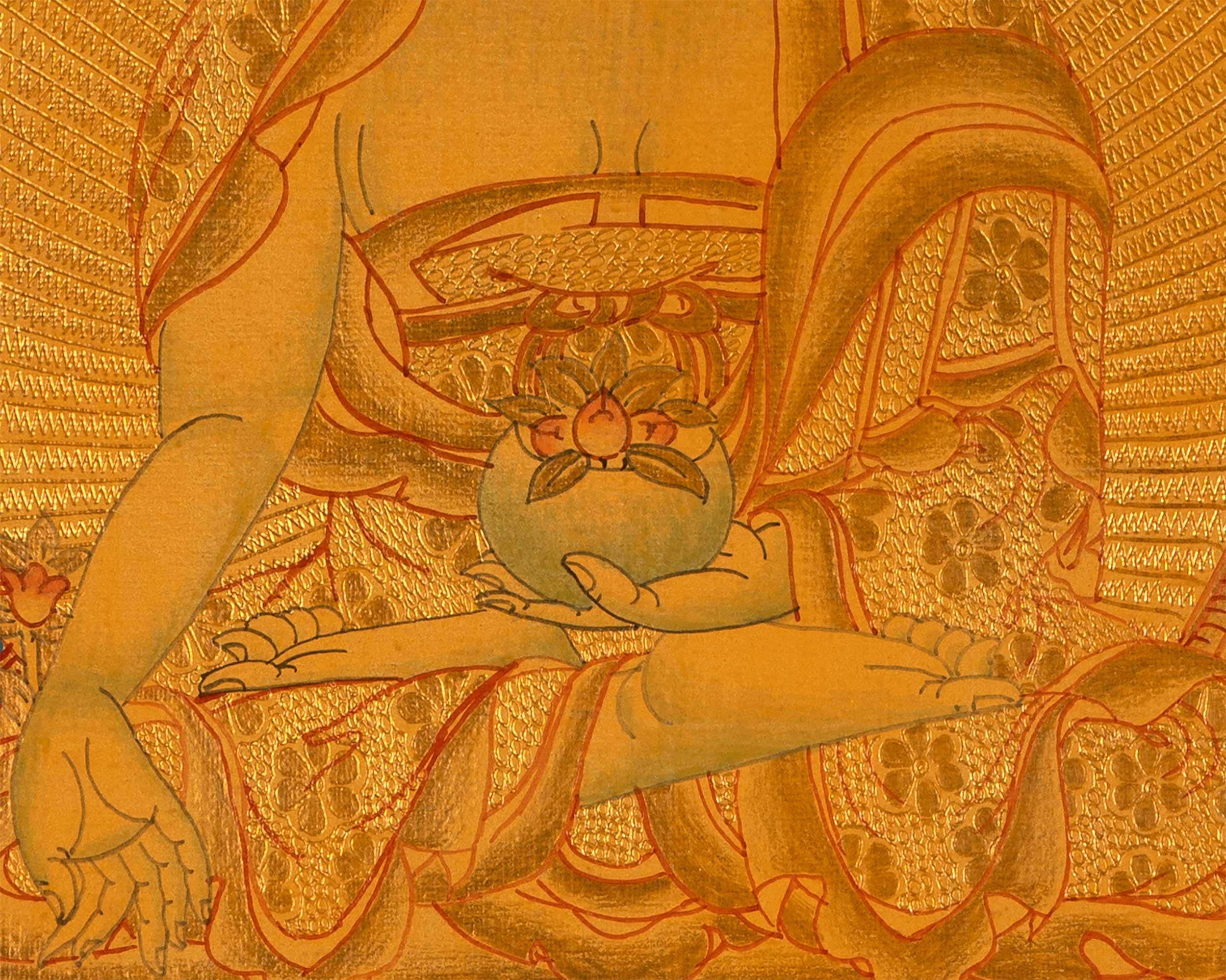 Tibetan Buddhist Painting Of Medicine Buddha Thangka | 24K Gold Style Hand Painted