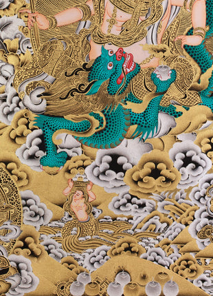Rare Five Dzambhalas Thangka Masterpiece | Pure Silver & Gold Splendor