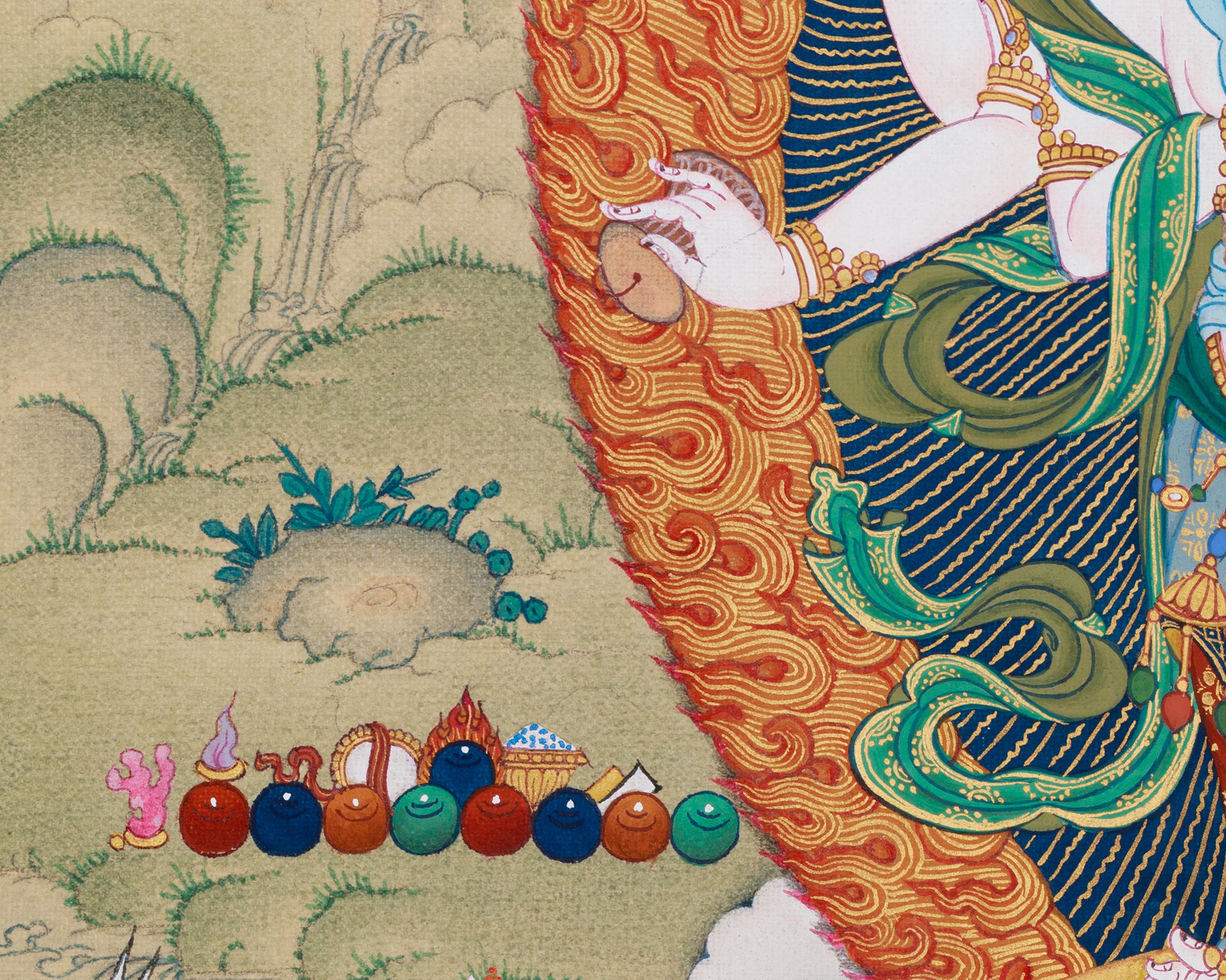 Sacred Buddhist Deity White Mahakala | Thangka of the Prosperity Guardian