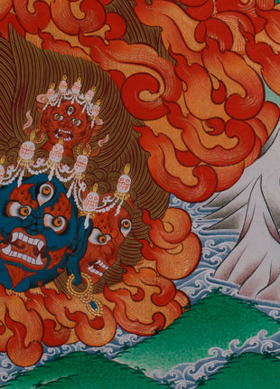 Yidam Yamantaka Head Thangka | Guardian Against Ignorance, Fear, and Spiritual Obstacles