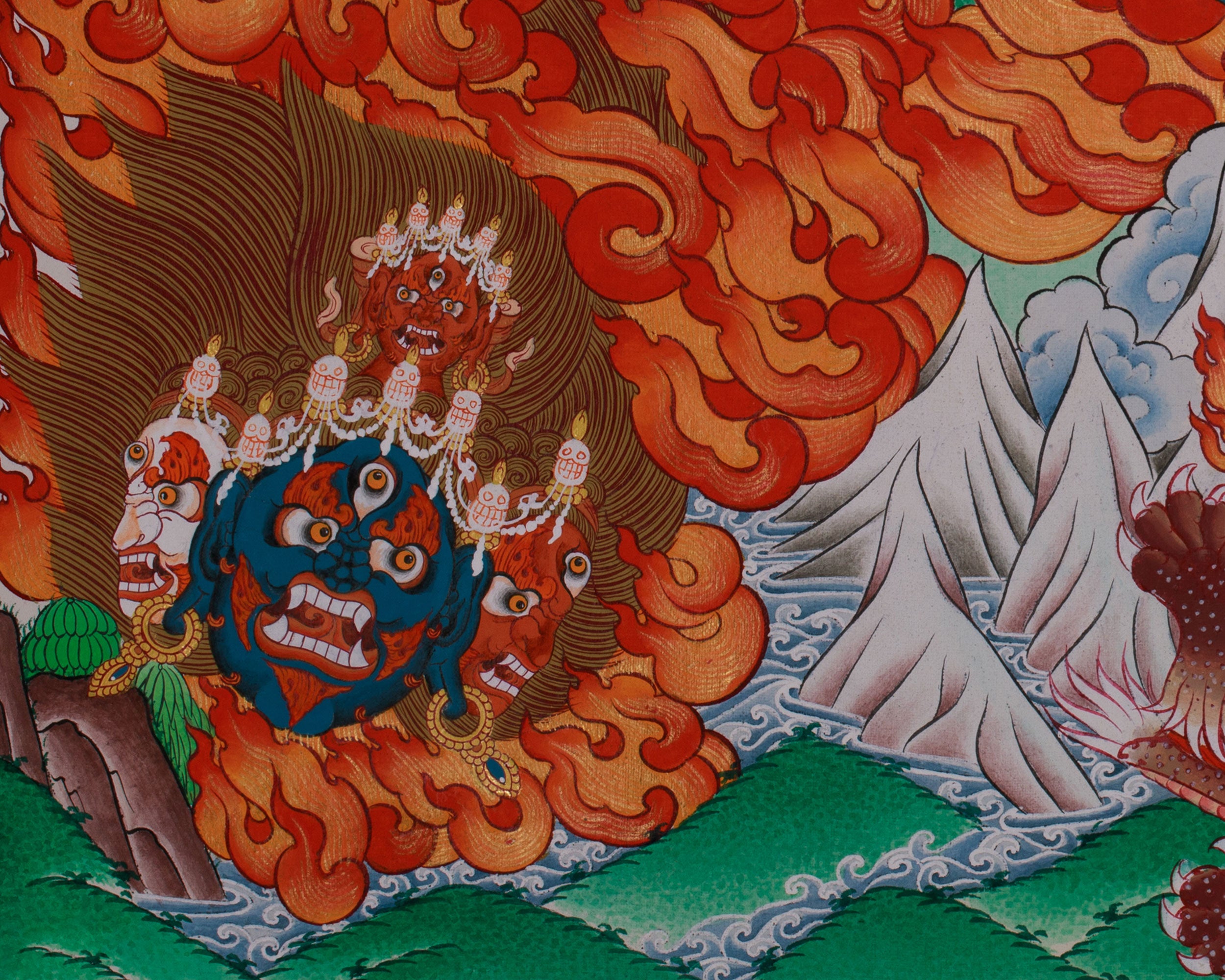 Yidam Yamantaka Head Thangka | Guardian Against Ignorance, Fear, and Spiritual Obstacles